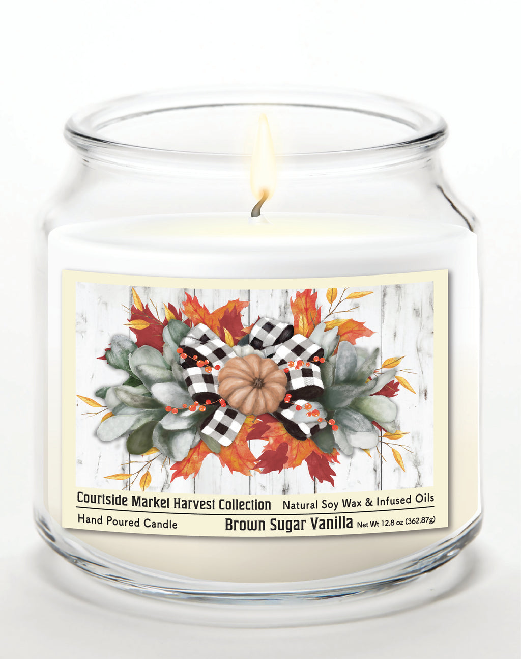 Orange Pumpkin - Brown Sugar Vanilla 12.8oz Candle Glass Jar with Brushed Silver Metal Lid
