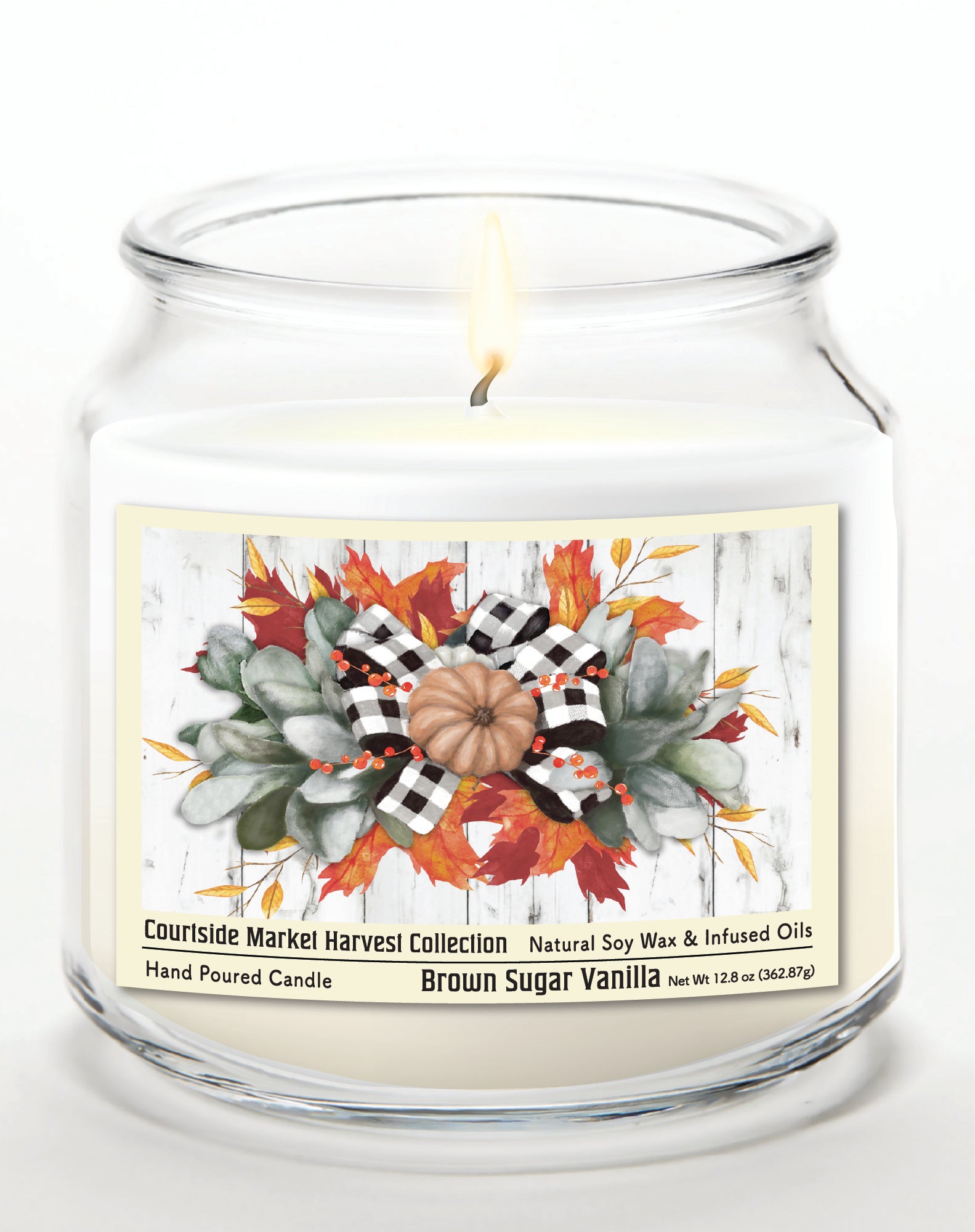 Orange Pumpkin - Brown Sugar Vanilla 12.8oz Candle Glass Jar with Brushed Silver Metal Lid