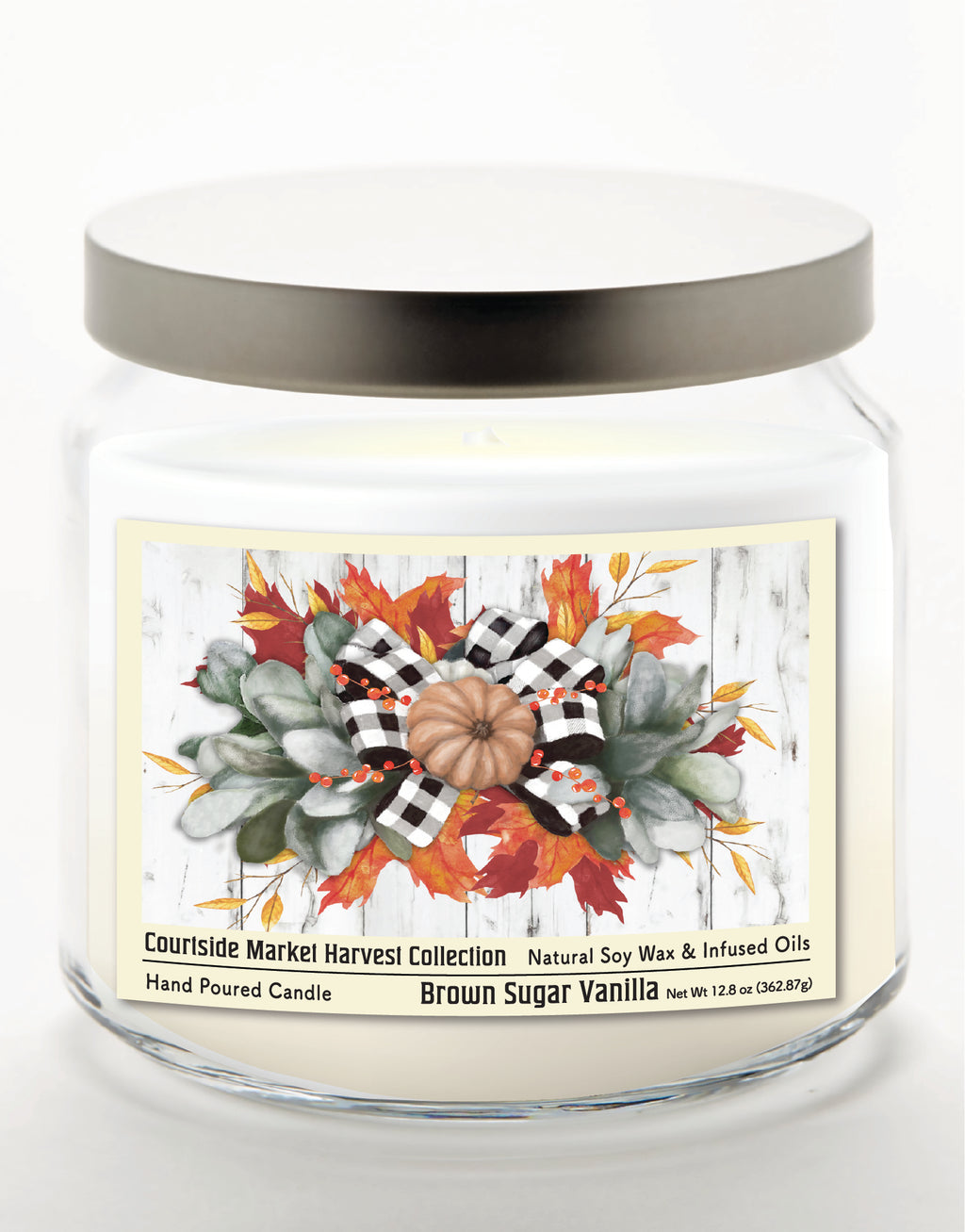 Orange Pumpkin - Brown Sugar Vanilla 12.8oz Candle Glass Jar with Brushed Silver Metal Lid