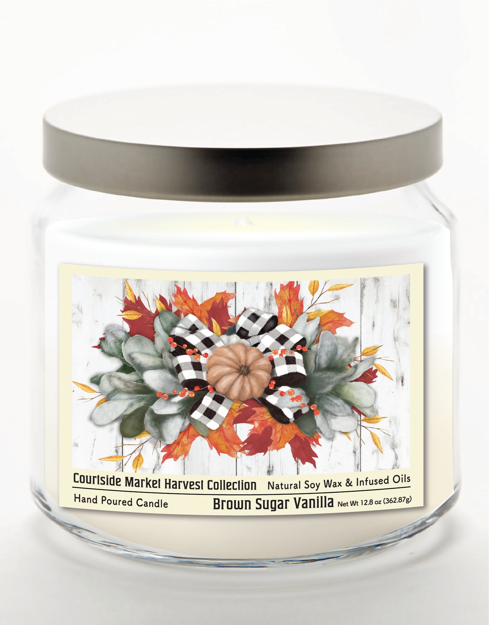 Orange Pumpkin - Brown Sugar Vanilla 12.8oz Candle Glass Jar with Brushed Silver Metal Lid