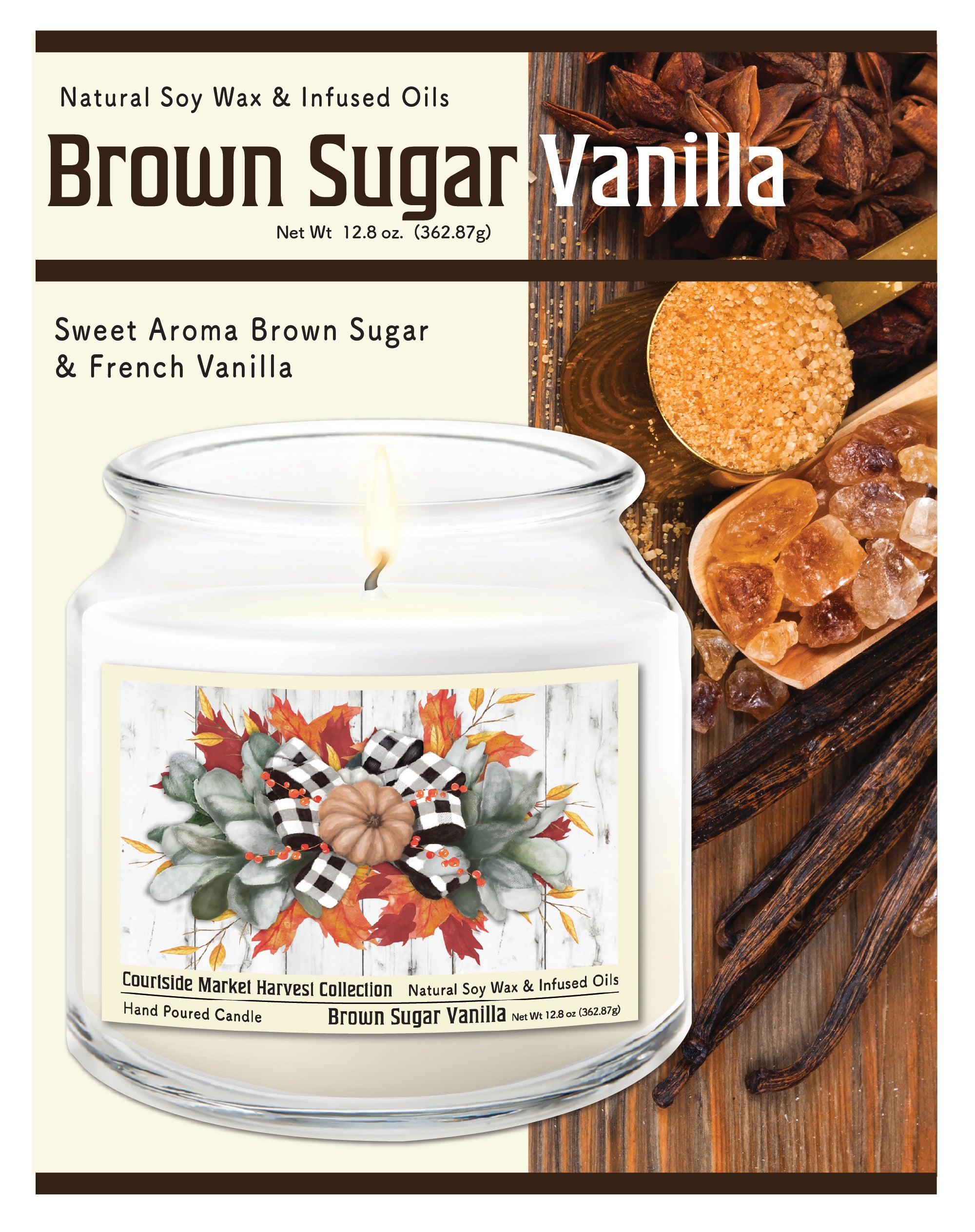Orange Pumpkin - Brown Sugar Vanilla 12.8oz Candle Glass Jar with Brushed Silver Metal Lid