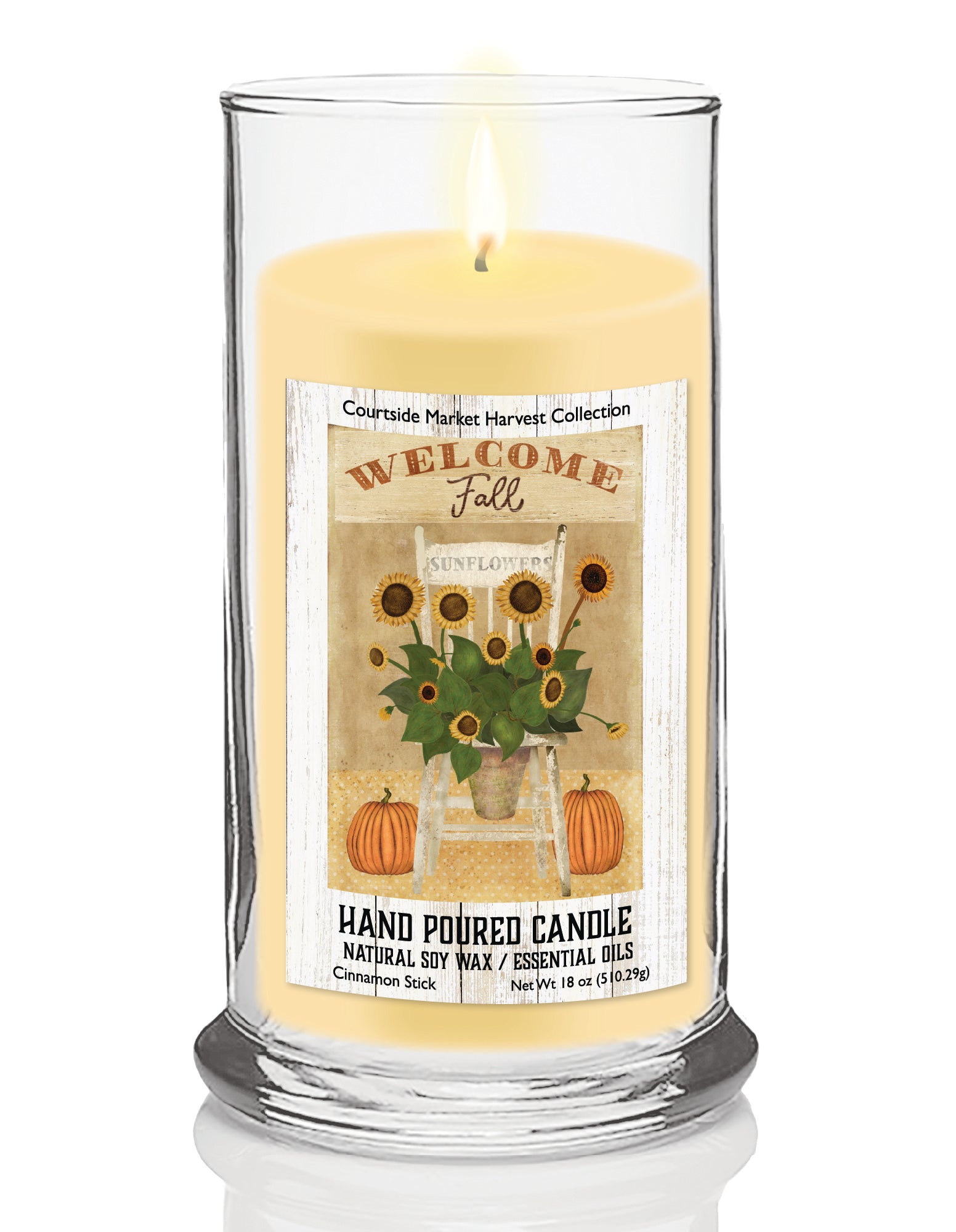 Fall Sunflower Chair - Cinnamon Stick 18 oz Status Candle Glass