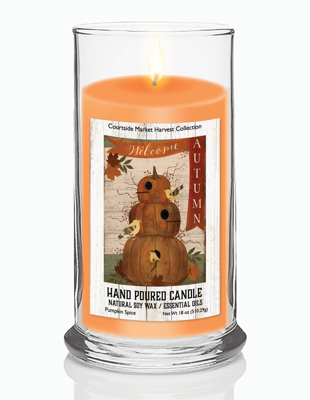 Pumpkin Birdhouse Flag 18 oz Status Candle Glass