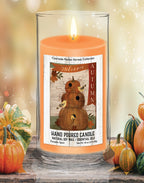 Pumpkin Birdhouse Flag 18 oz Status Candle Glass