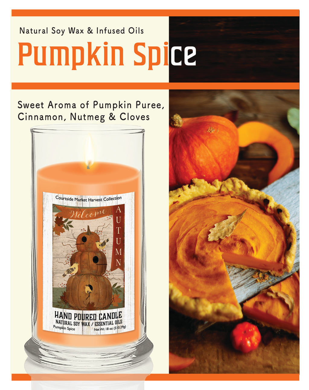 Pumpkin Birdhouse Flag 18 oz Status Candle Glass