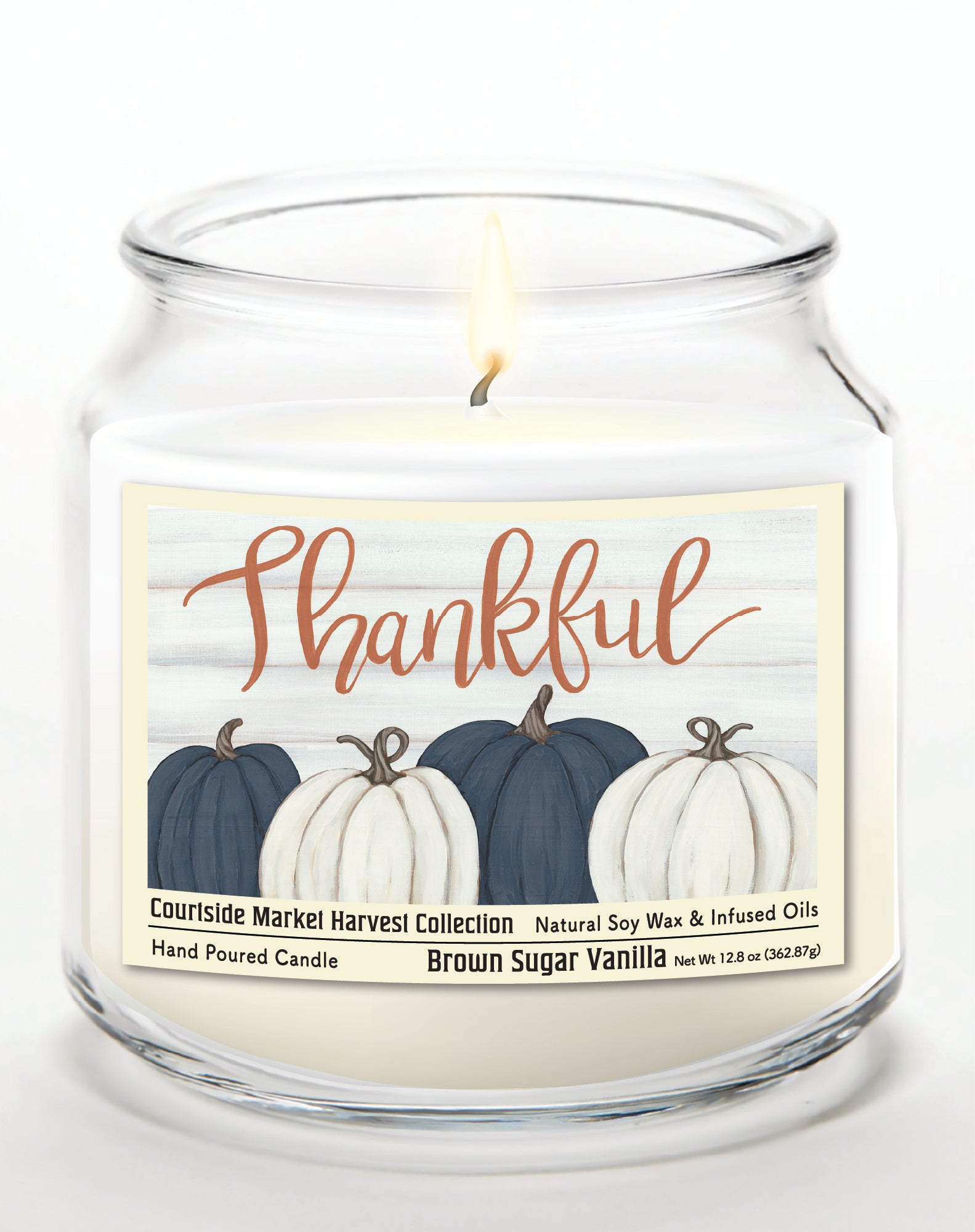 Pumpkin Thankful - Brown Sugar Vanilla 12.8oz Candle Glass Jar with Brushed Silver Metal Lid