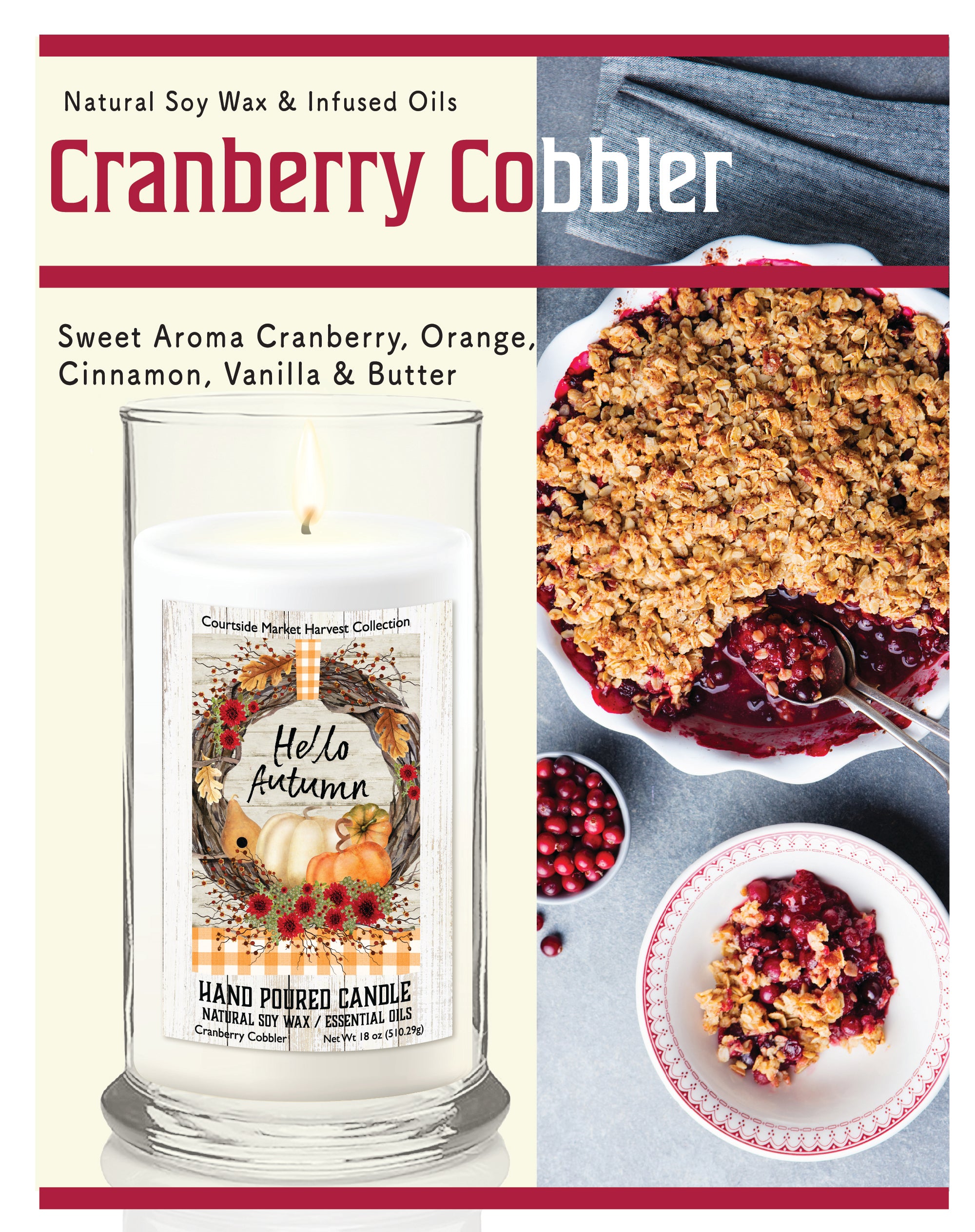 Hello Autumn - Cranberry Cobbler 18 oz Status Candle Glass