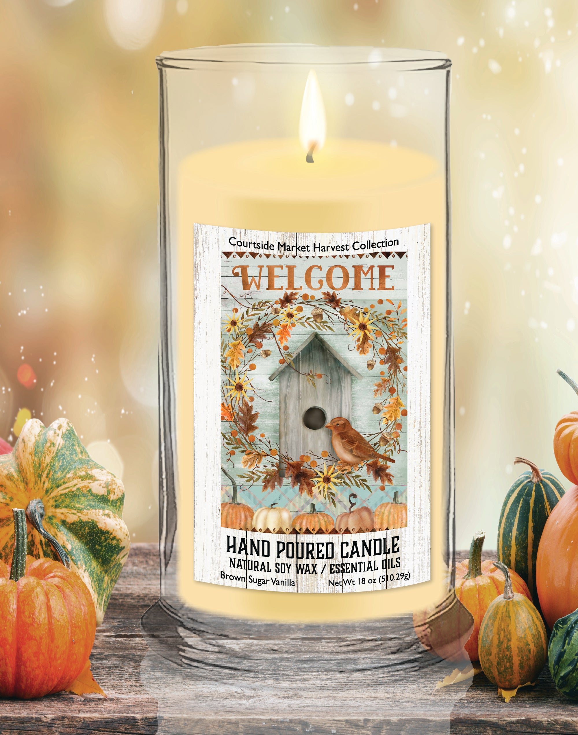 Welcome Birdhouse - Brown Sugar Vanilla 18 oz Status Candle Glass