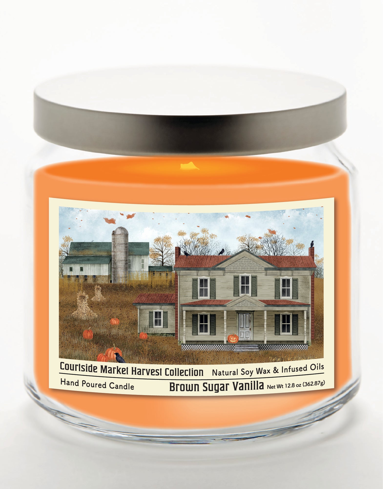 Halloween Collection Boo Pumpkin - Brown Sugar Vanilla 12.8oz Candle Glass Jar with Brushed Silver Metal Lid