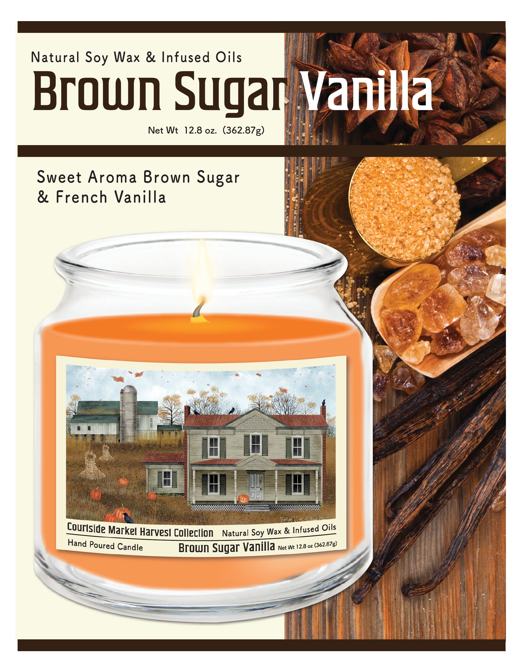 Halloween Collection Boo Pumpkin - Brown Sugar Vanilla 12.8oz Candle Glass Jar with Brushed Silver Metal Lid