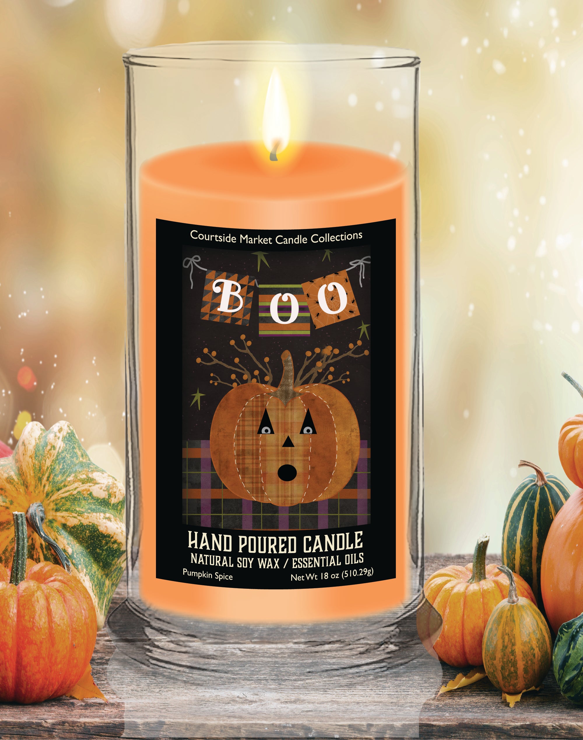 Halloween Collection Boo Pumpkin - Pumpkin Spice 18 oz Status Candle Glass