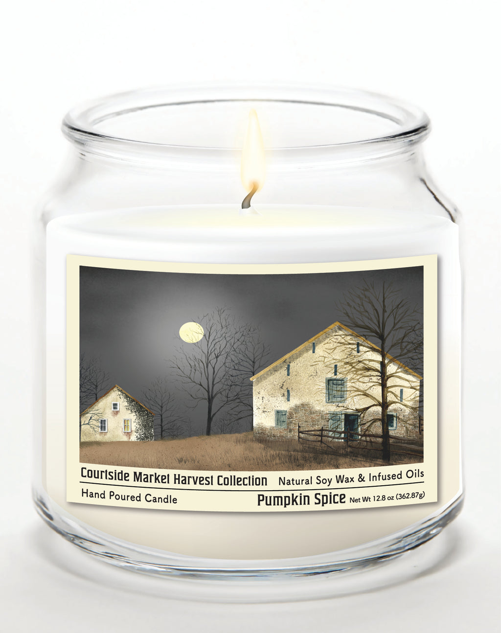 Harvest Collection Farmhouse Full moon 14 oz Candle Glass Jar with Brushed Silver Metal Lid