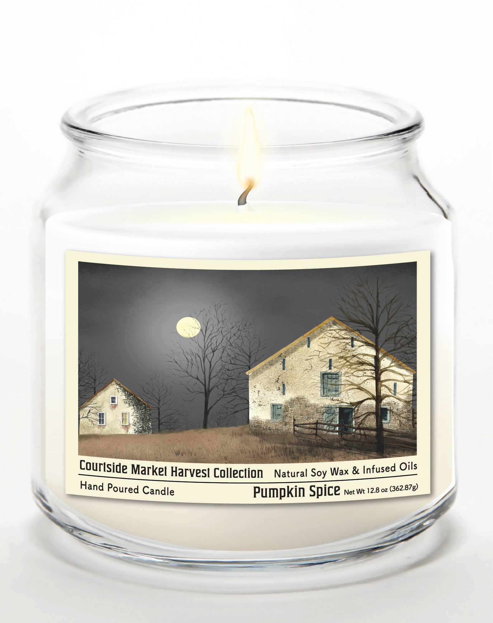 Harvest Collection Farmhouse Full moon 14 oz Candle Glass Jar with Brushed Silver Metal Lid