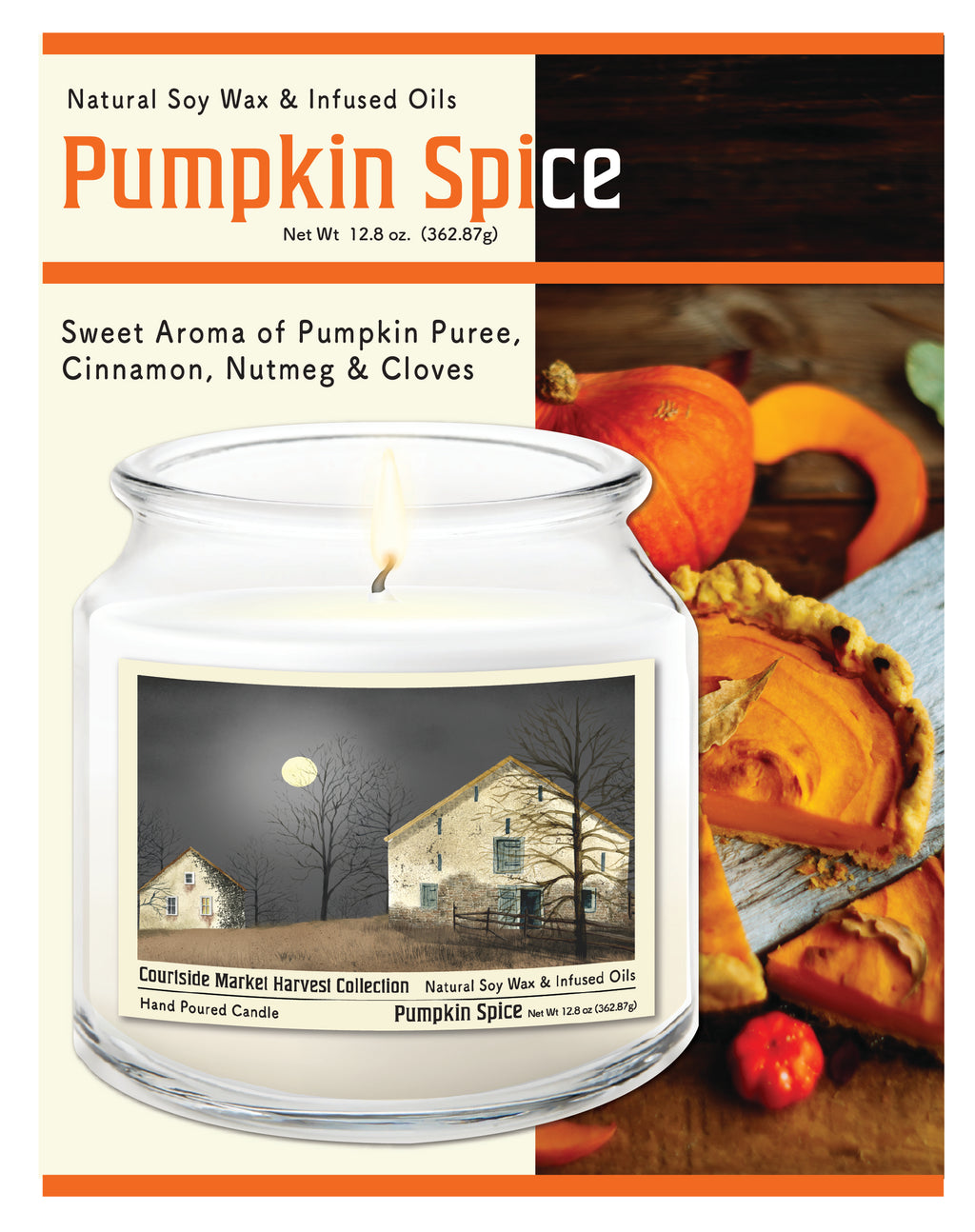 Harvest Collection Farmhouse Full moon 14 oz Candle Glass Jar with Brushed Silver Metal Lid