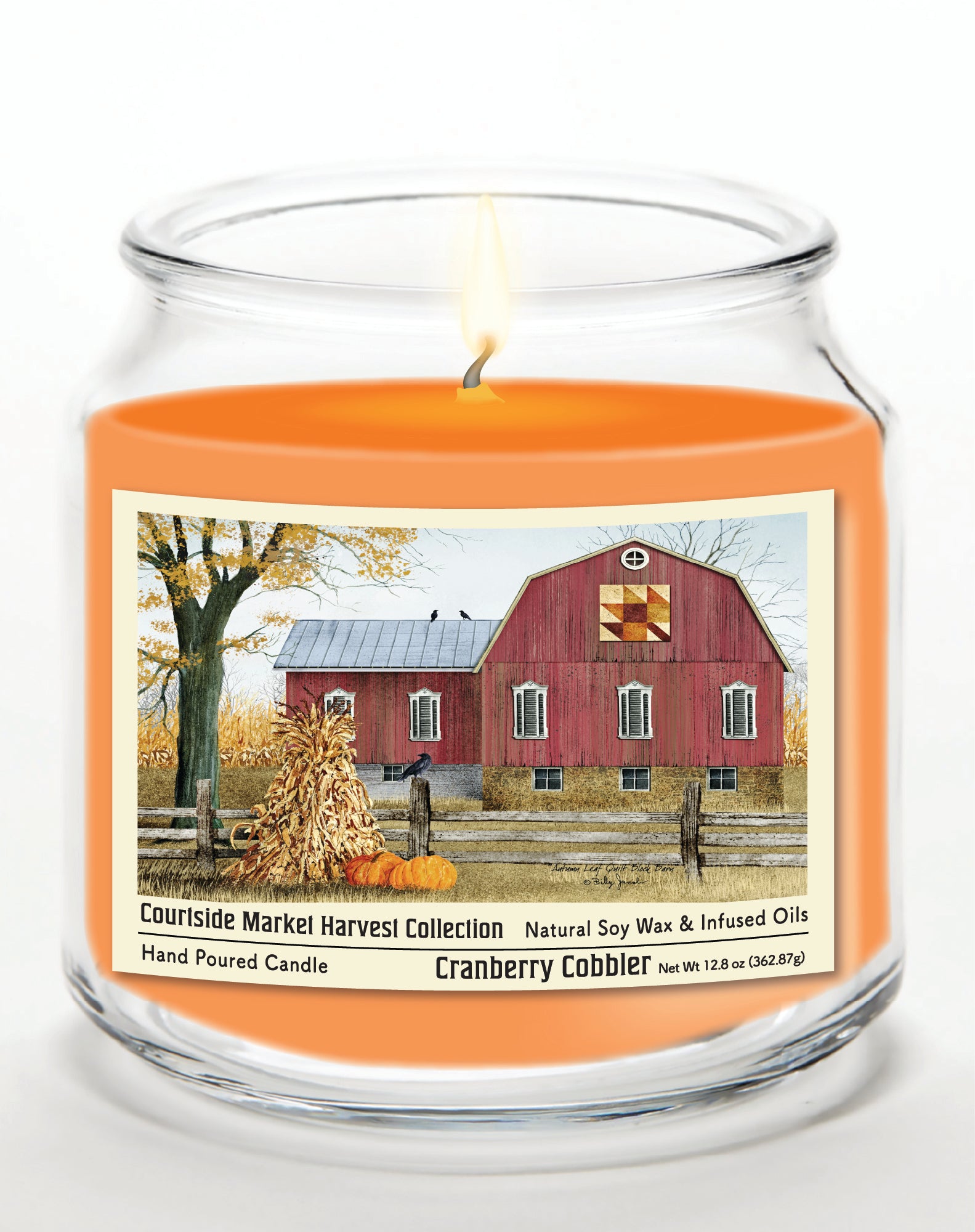 Harvest Collection Red Barn - Cranberry Cobbler 12.8oz Candle Glass Jar with Brushed Silver Metal Lid
