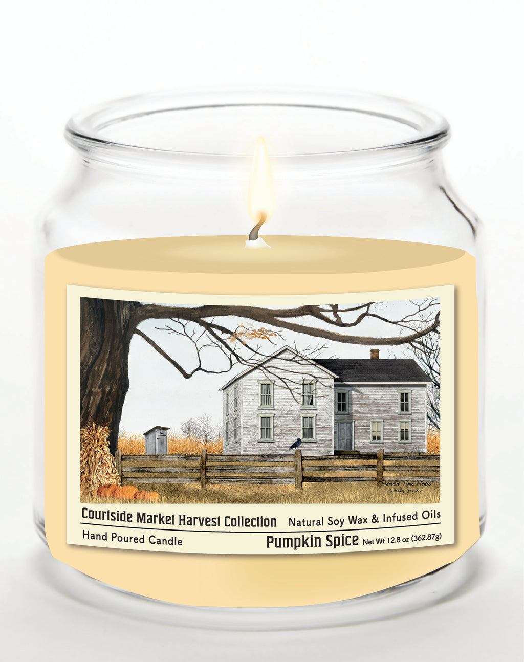Harvest Collection Farmhouse 14 oz Candle Glass Jar with Brushed Silver Metal Lid