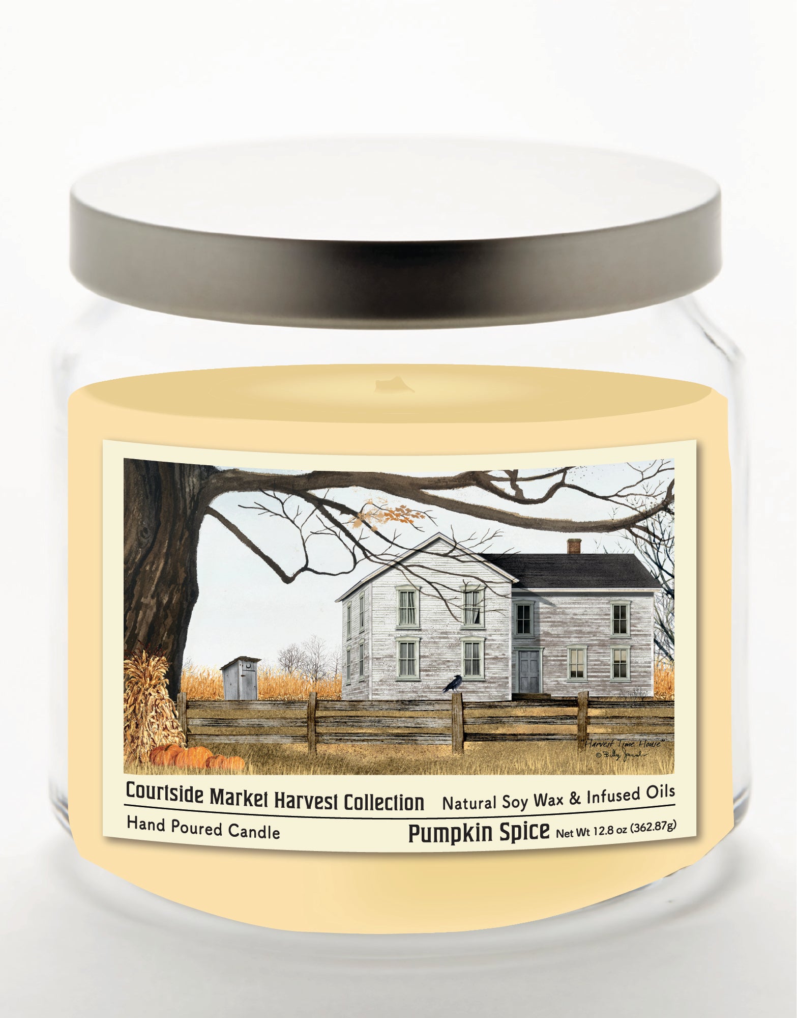 Harvest Collection Farmhouse 14 oz Candle Glass Jar with Brushed Silver Metal Lid