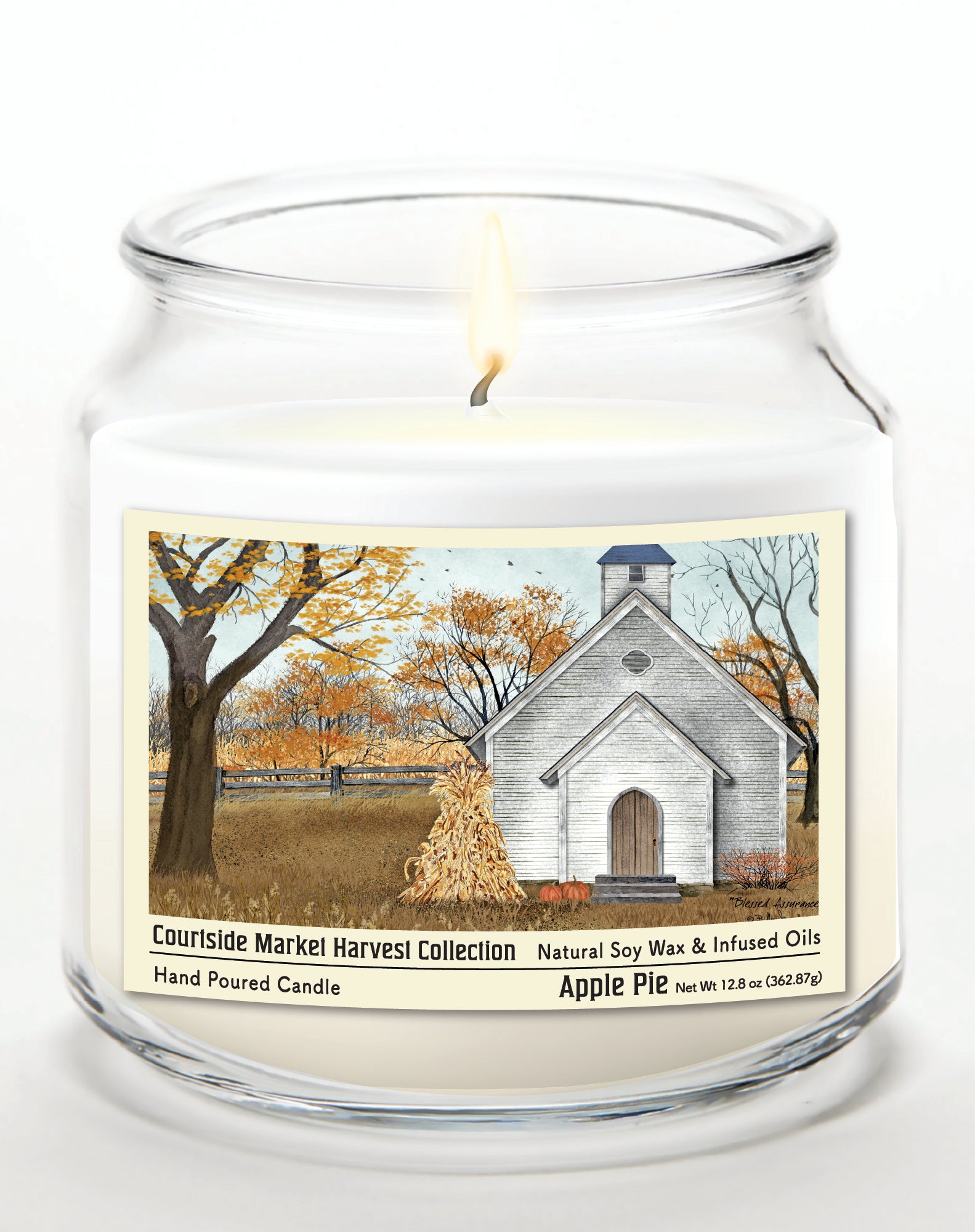 Harvest Collection Chapel - Apple Pie 12.8oz Candle Glass Jar with Brushed Silver Metal Lid