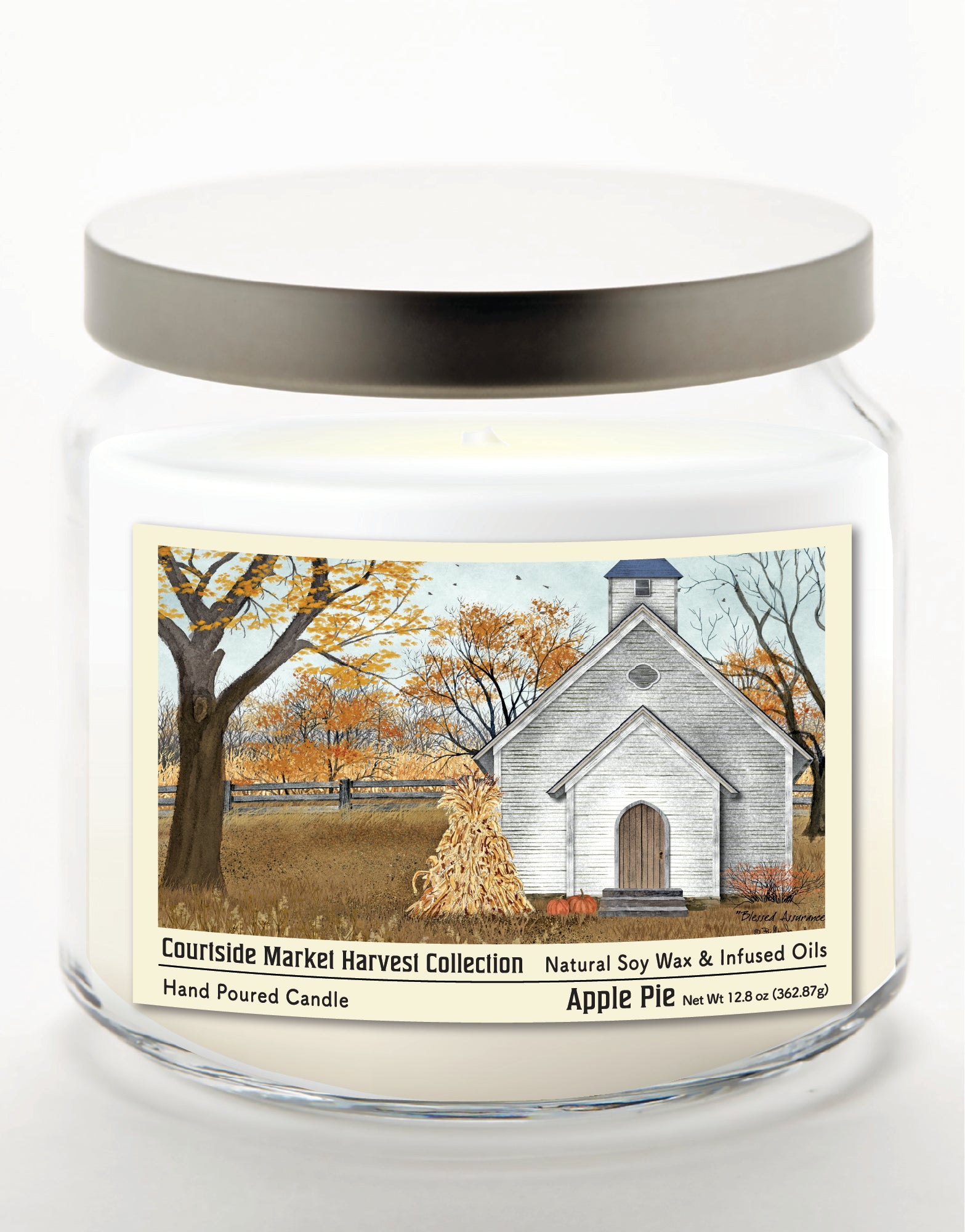 Harvest Collection Chapel - Apple Pie 12.8oz Candle Glass Jar with Brushed Silver Metal Lid