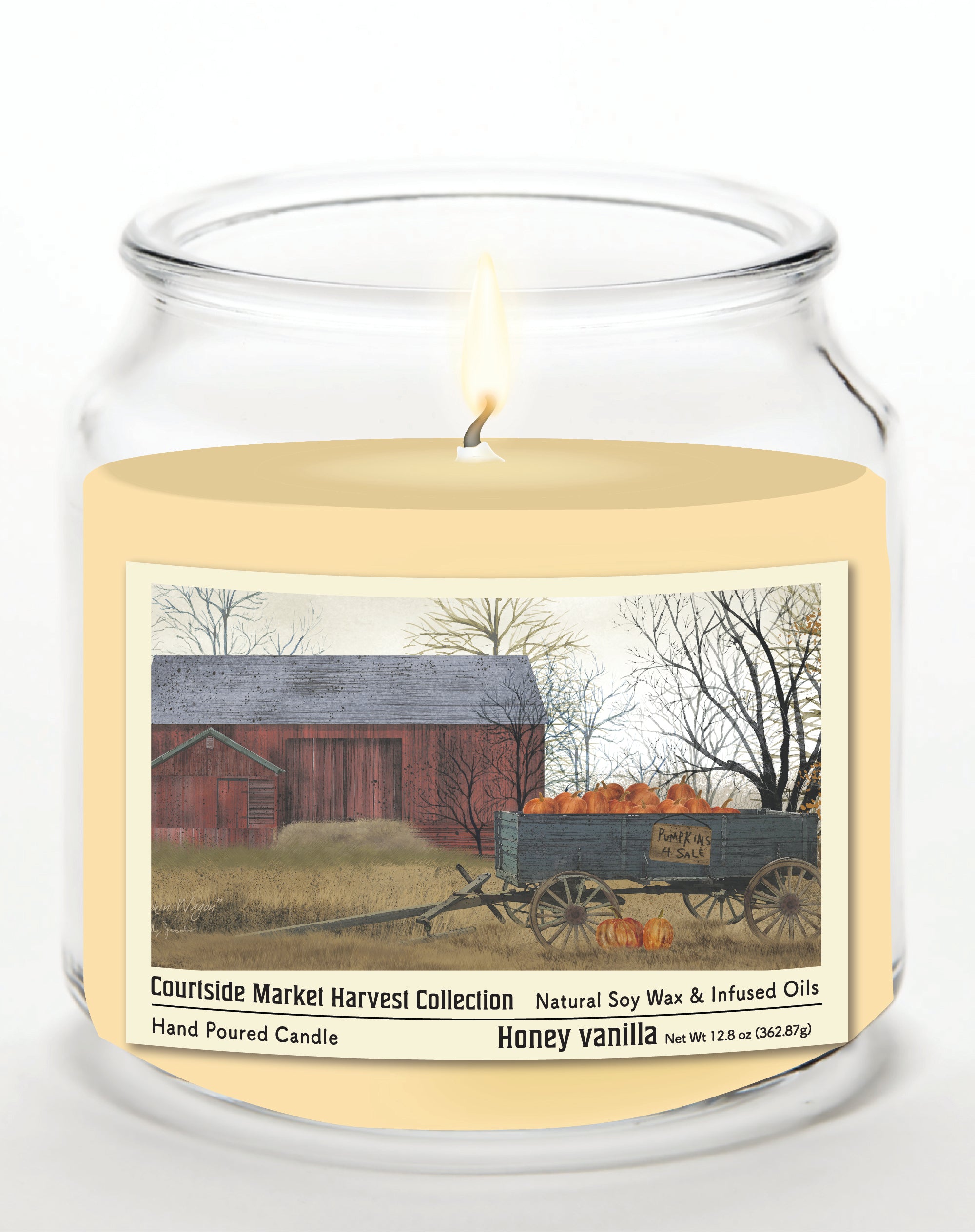 Harvest Collection Barn - Honey Vanilla 12.8oz Candle Glass Jar with Brushed Silver Metal Lid