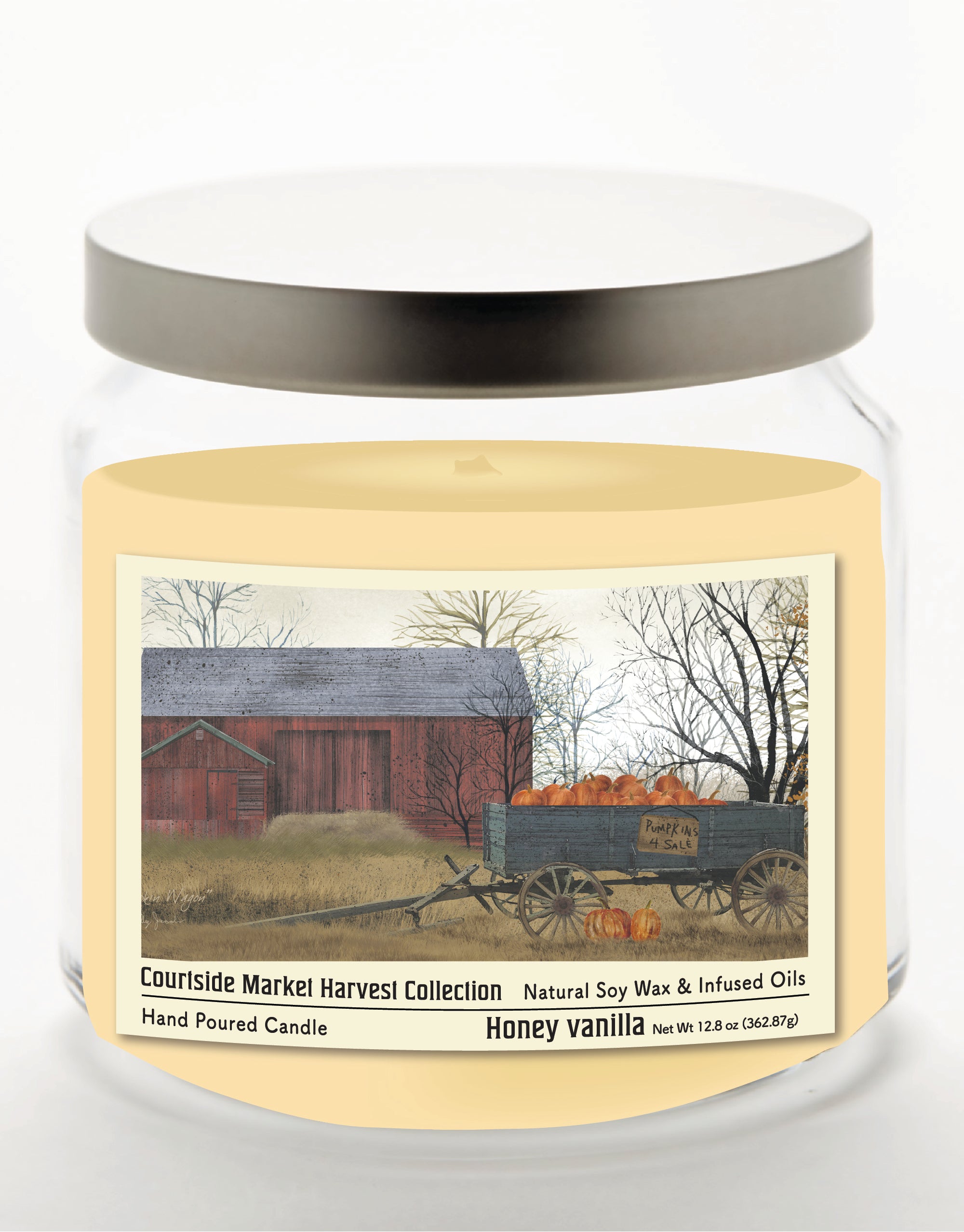 Harvest Collection Barn - Honey Vanilla 12.8oz Candle Glass Jar with Brushed Silver Metal Lid