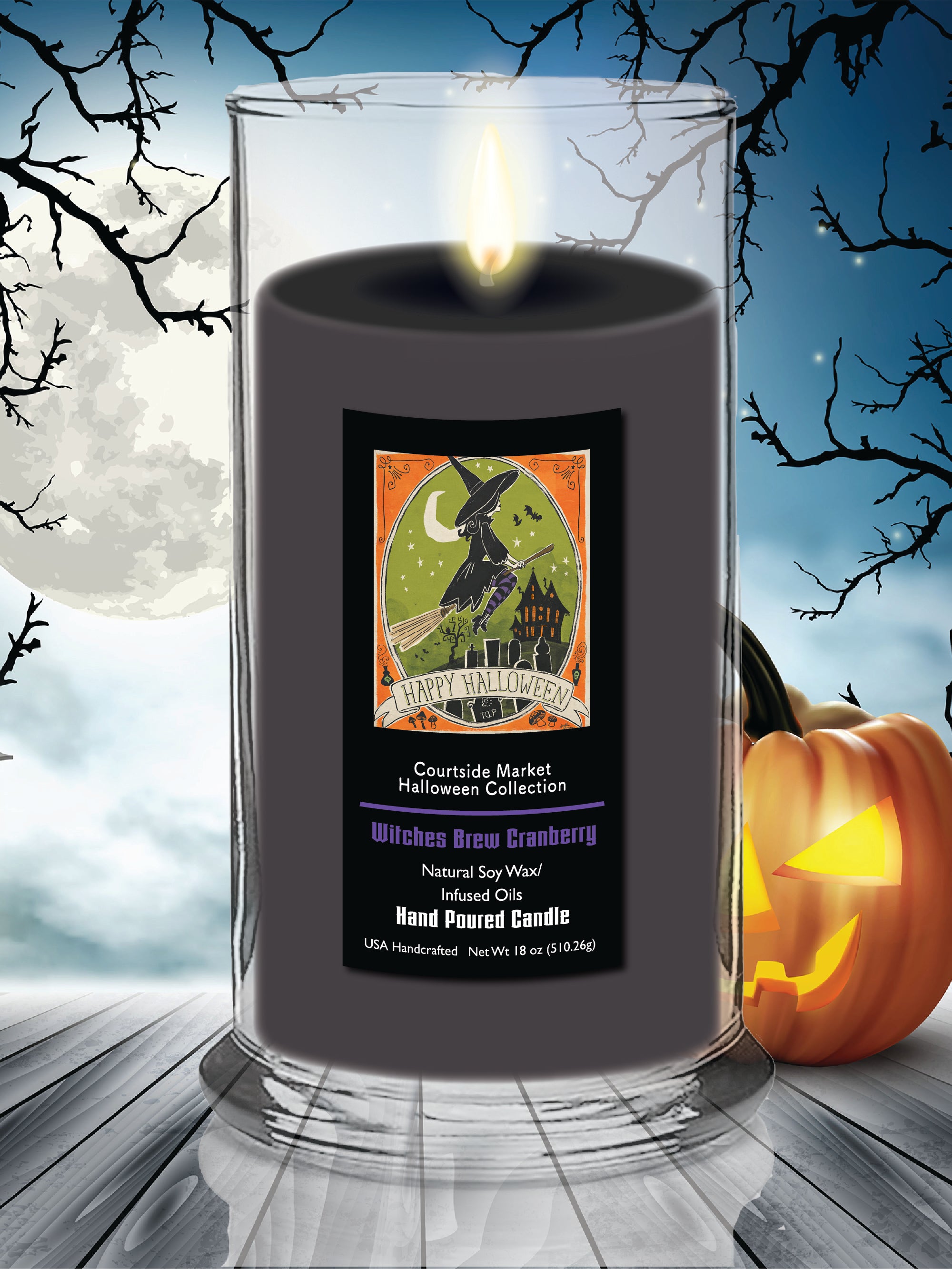 Stay Creepy II - Witches Brew Cranberry 18 oz Status Candle Glass