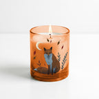 Crescent Moon Autumn Fox  - Apple + Cinnamon 12oz Soy Wax Candle & Decorative Glass