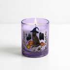 Witchy Kitty - Plum + Patchouli 12oz Soy Wax Candle & Decorative Glass