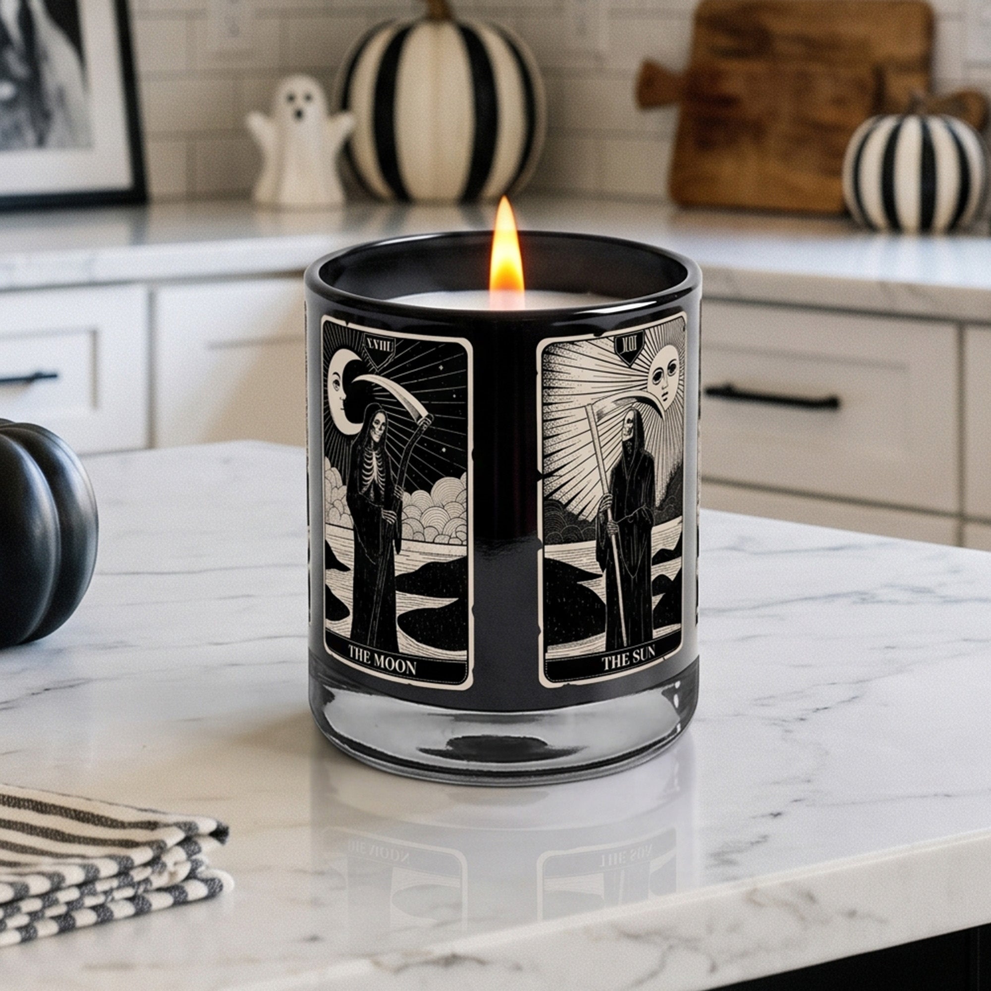 Sun and Moon Tarots - Blackberry + Cedarwood 12oz Soy Wax Candle & Decorative Glass