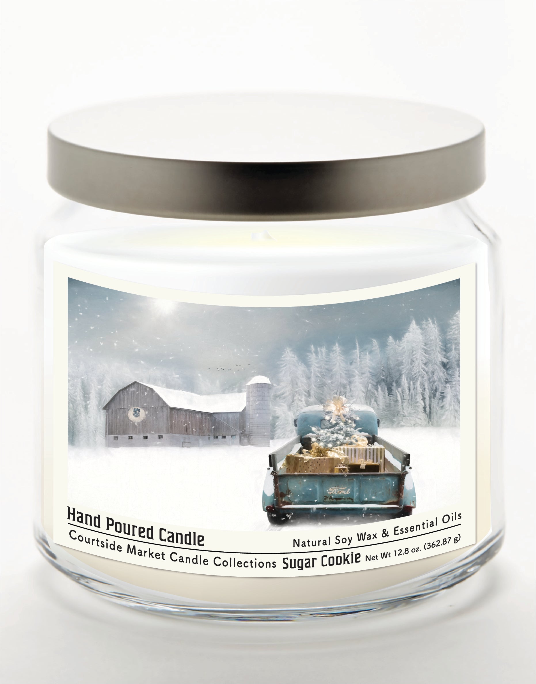 Christmas Pick Up - Sugar Cookie 14 oz Candle Glass Jar with Brushed Silver Metal Lid