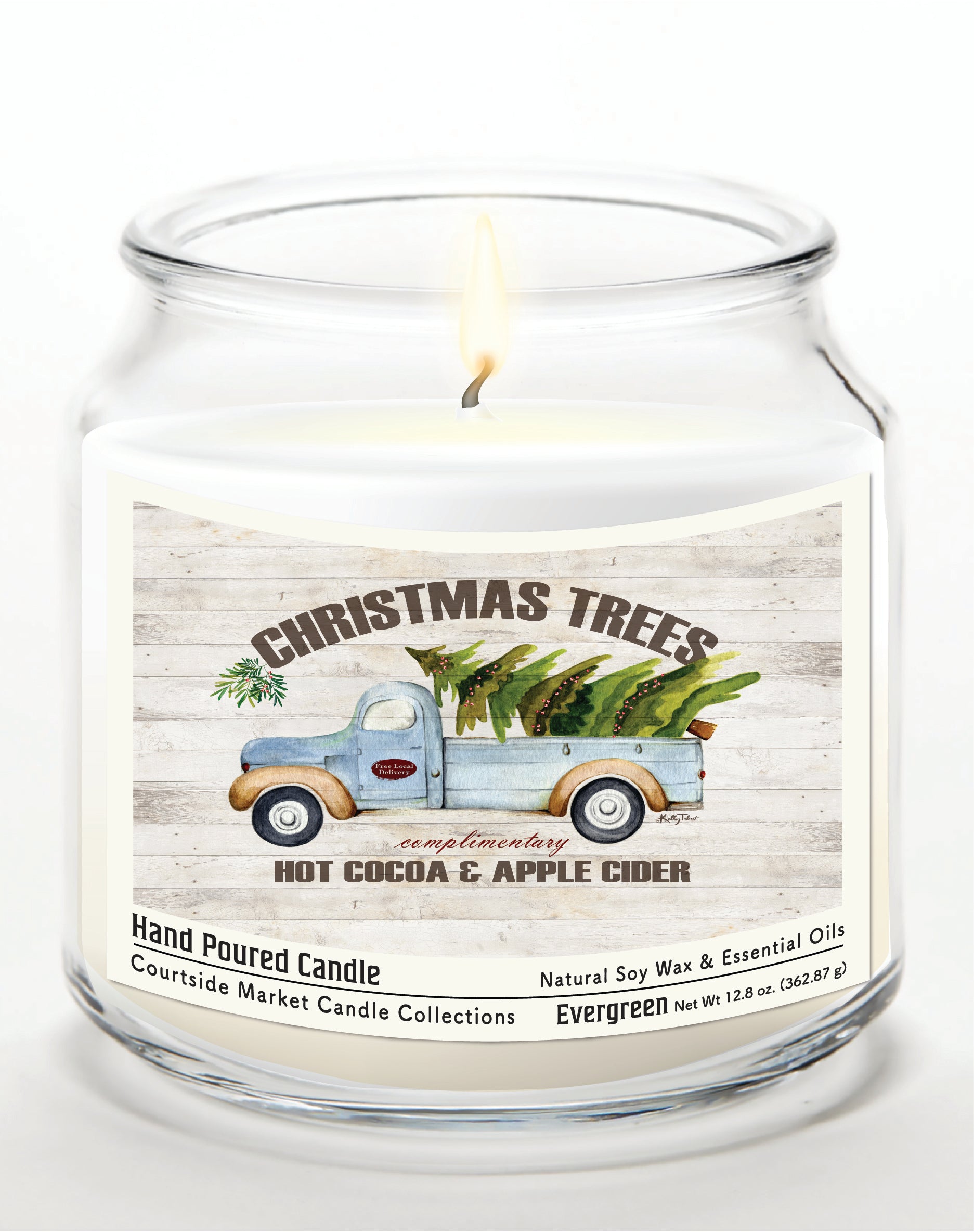 Christmas Trees All Day - Evergreen 14 oz Candle Glass Jar with Brushed Silver Metal Lid