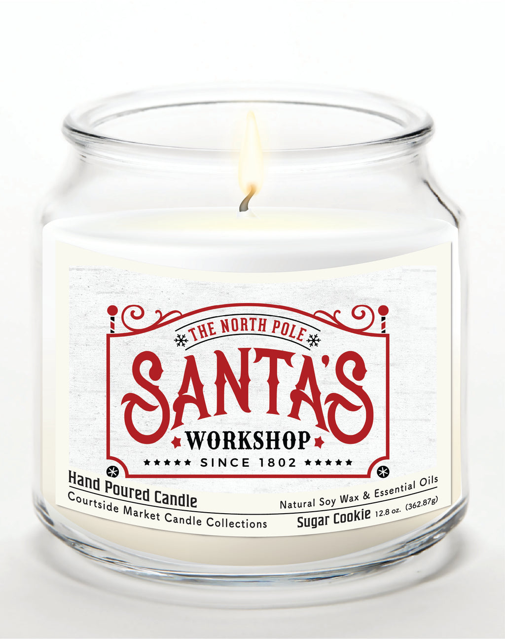 Santas Workshop 14 oz Candle Glass Jar with Brushed Silver Metal Lid