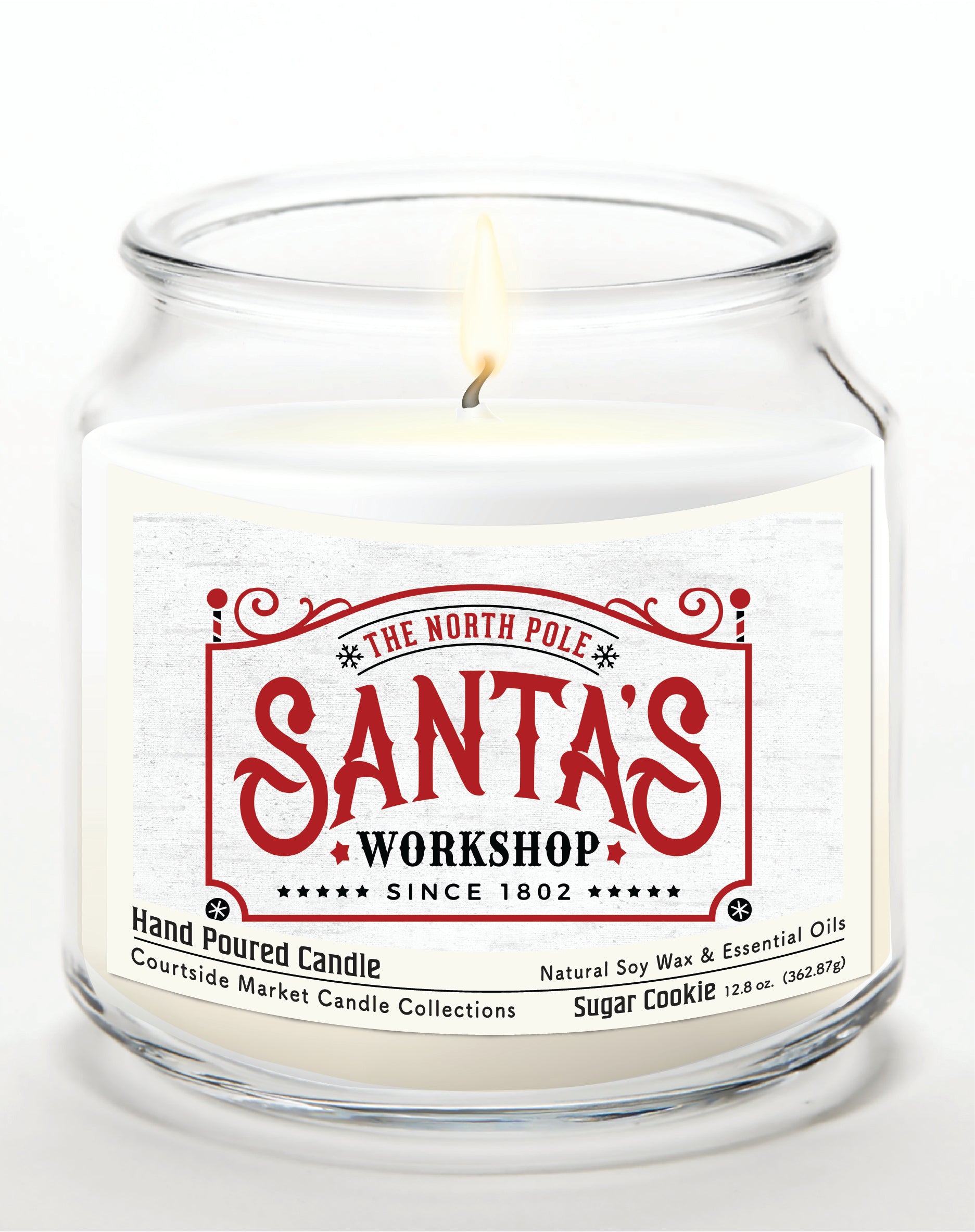 Santas Workshop 14 oz Candle Glass Jar with Brushed Silver Metal Lid
