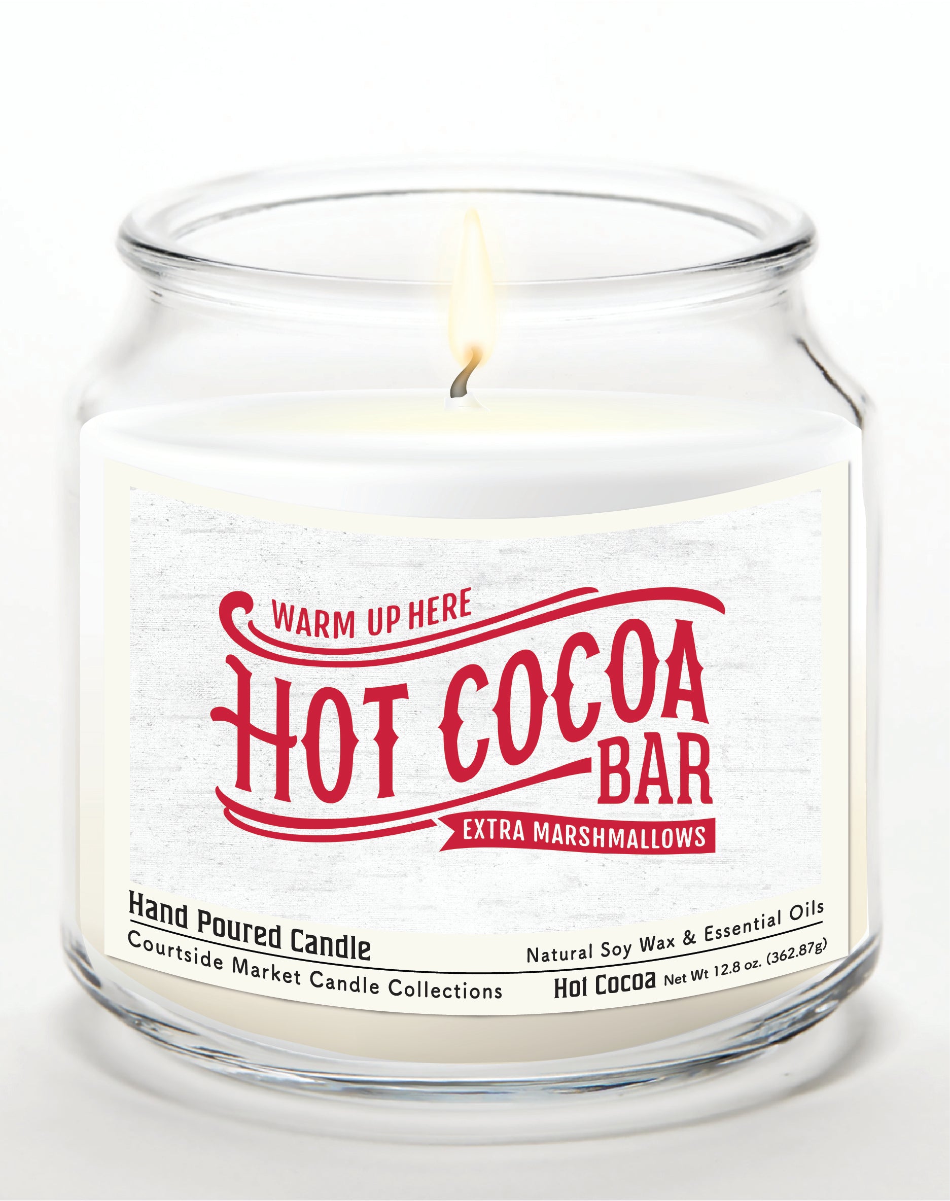 Hot Cocoa Bar - Hot Cocoa 14 oz Candle Glass Jar with Brushed Silver Metal Lid