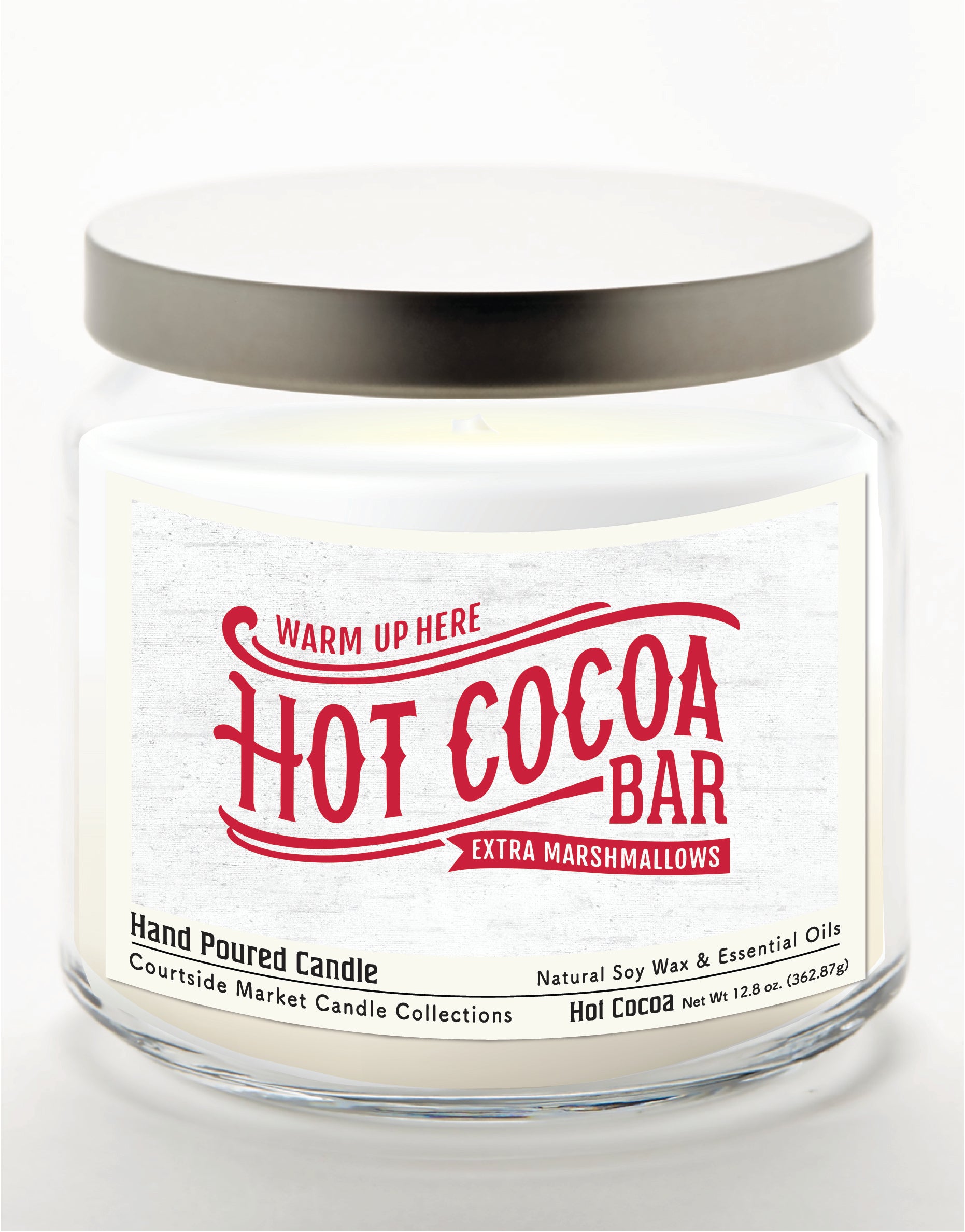 Hot Cocoa Bar - Hot Cocoa 14 oz Candle Glass Jar with Brushed Silver Metal Lid