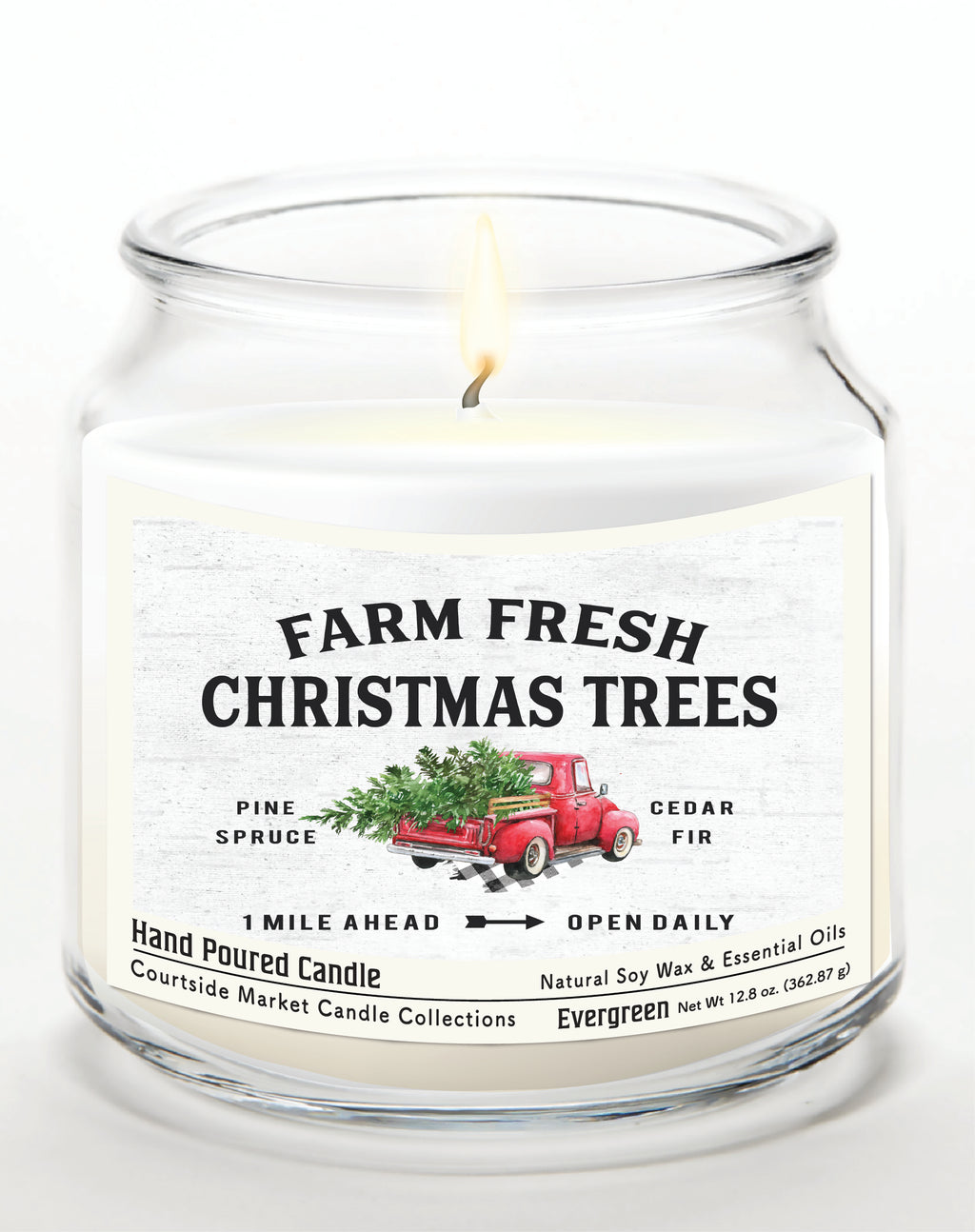 Fresh Farm Trees - Evergreen 14 oz Candle Glass Jar with Brushed Silver Metal Lid
