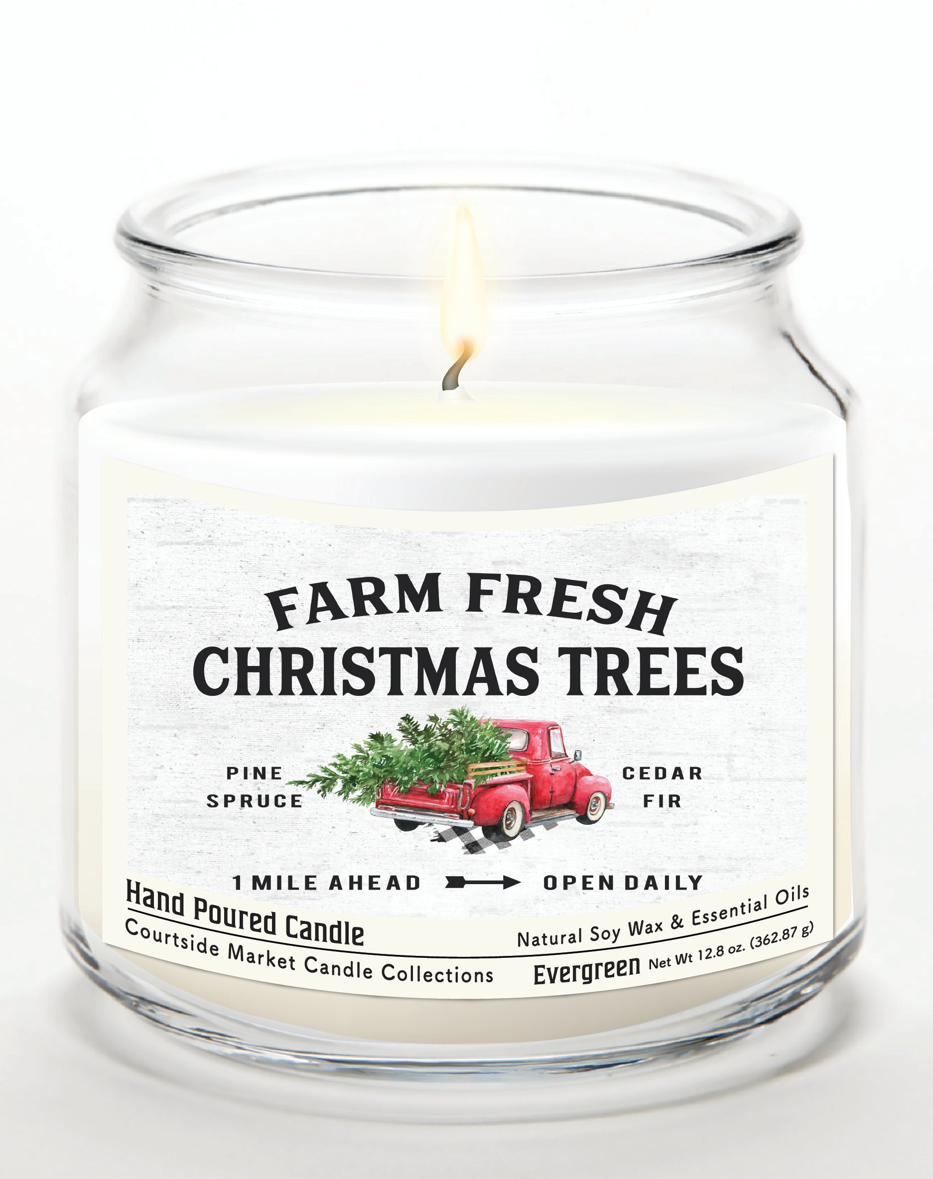 Fresh Farm Trees - Evergreen 14 oz Candle Glass Jar with Brushed Silver Metal Lid