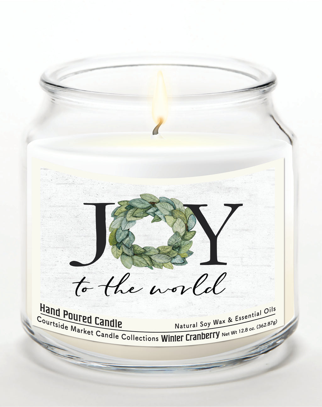 Joy to the World 14 oz Candle Glass Jar with Brushed Silver Metal Lid