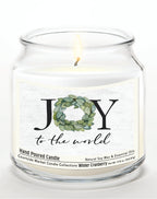 Joy to the World 14 oz Candle Glass Jar with Brushed Silver Metal Lid