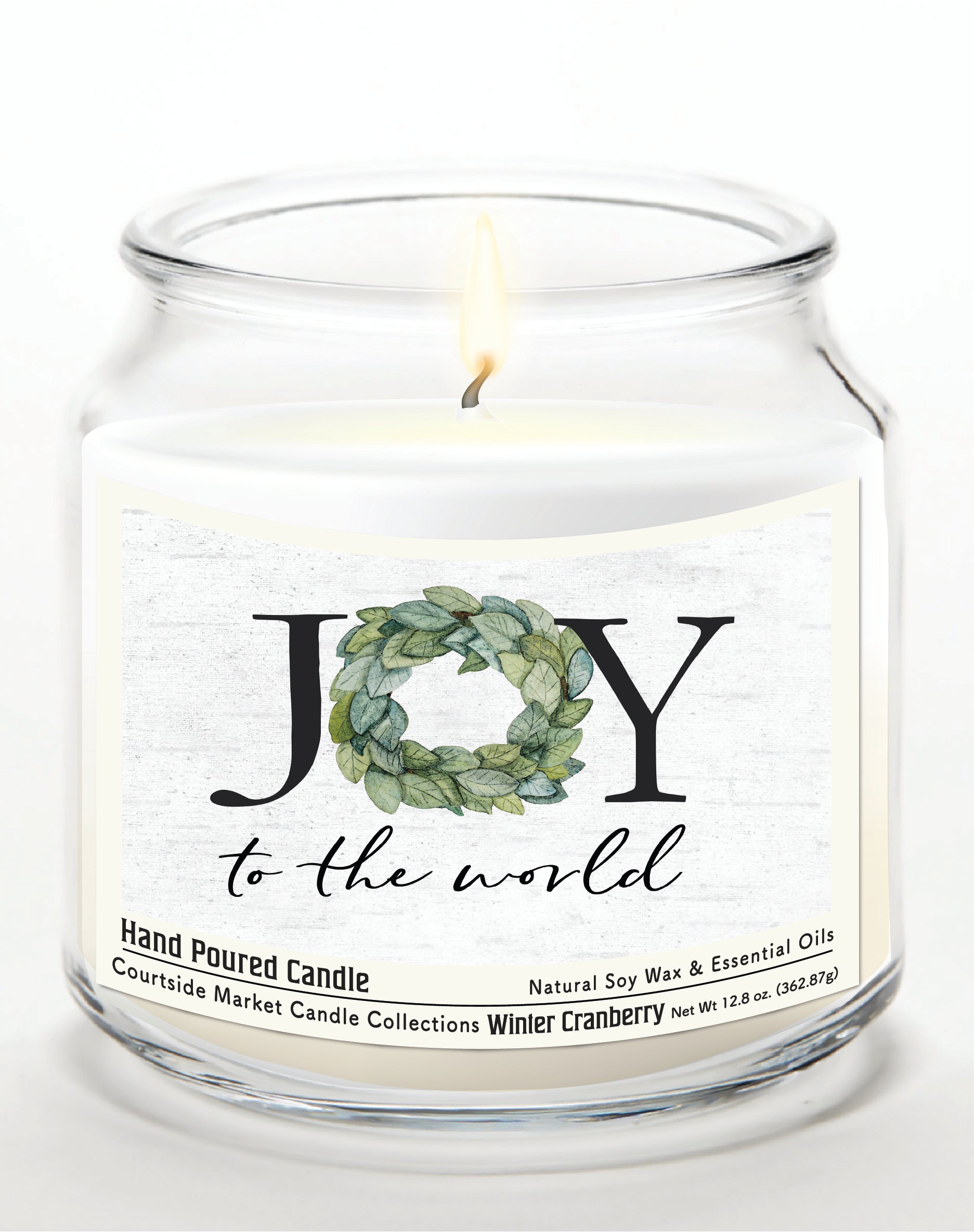 Joy to the World 14 oz Candle Glass Jar with Brushed Silver Metal Lid