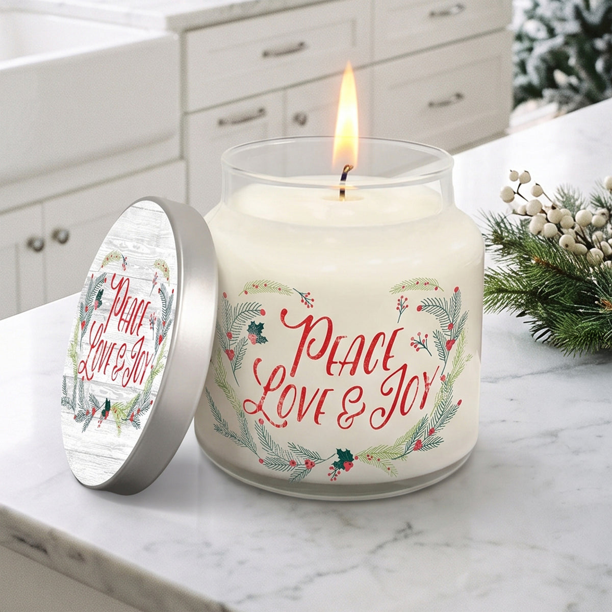 Peace ~ Love ~ Joy - Peppermint + Fir 14oz Soy Wax Candle