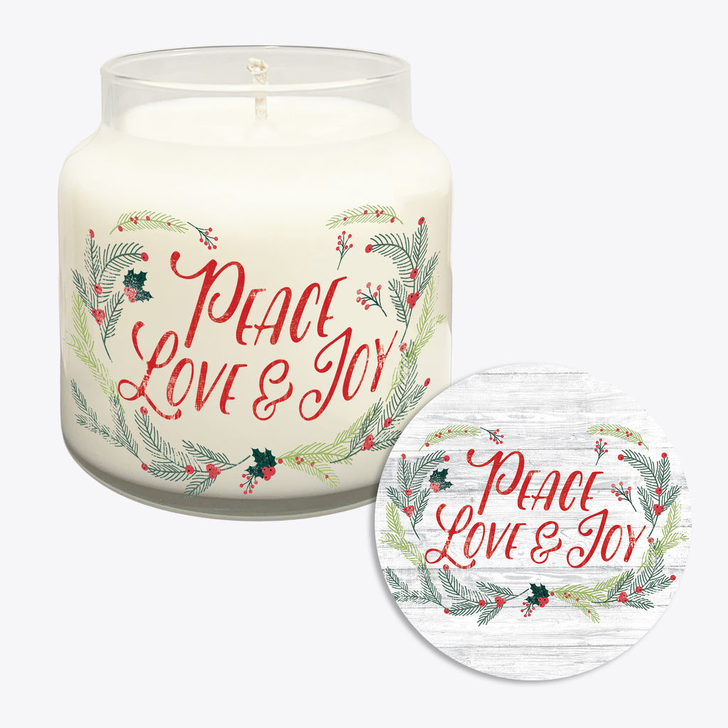 Peace ~ Love ~ Joy - Peppermint + Fir 14oz Soy Wax Candle