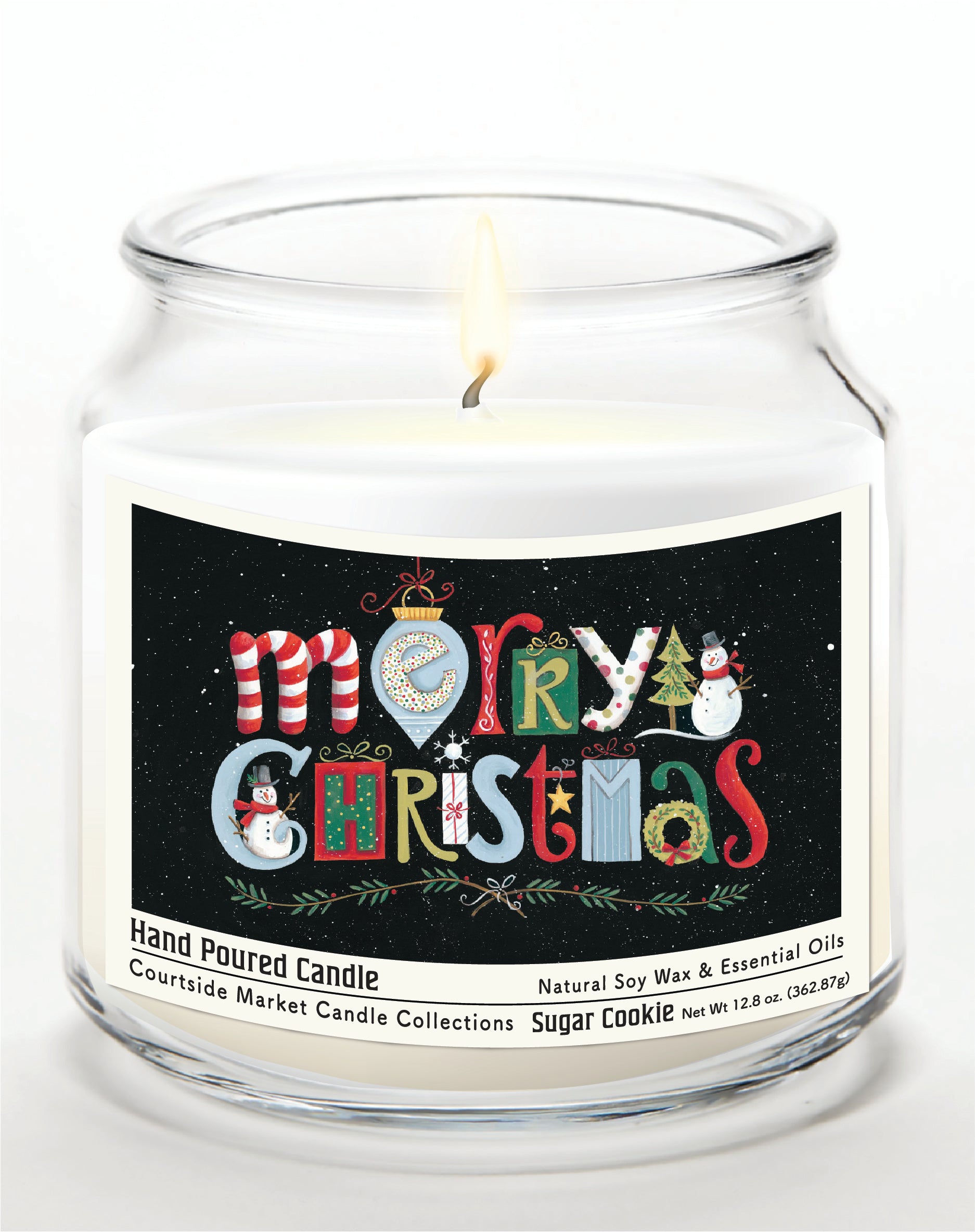 Merry Christmas II 14 oz Candle Glass Jar with Brushed Silver Metal Lid