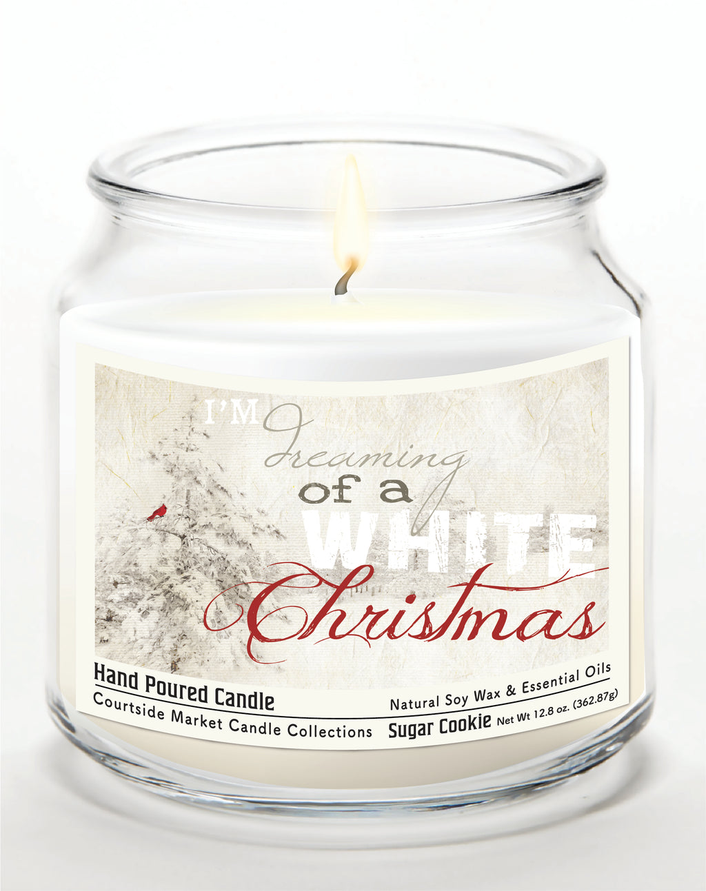 White Christmas II - Sugar Cookie 14 oz Candle Glass Jar with Brushed Silver Metal Lid