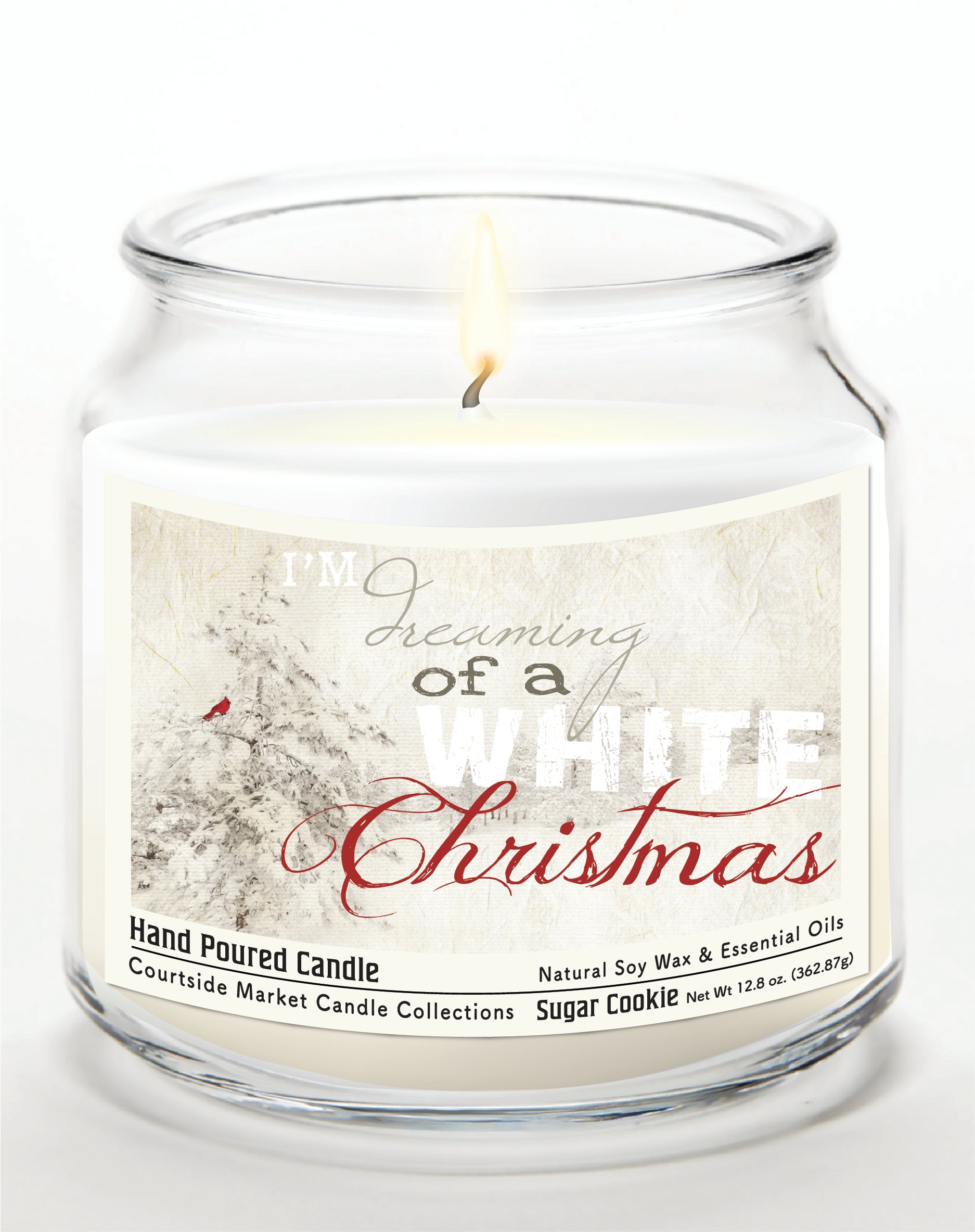 White Christmas II - Sugar Cookie 14 oz Candle Glass Jar with Brushed Silver Metal Lid