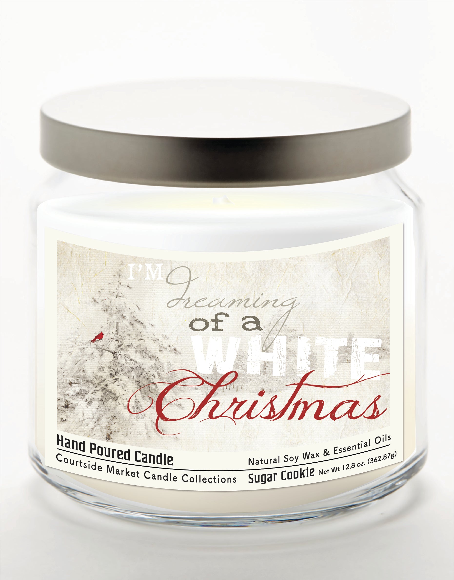 White Christmas II - Sugar Cookie 14 oz Candle Glass Jar with Brushed Silver Metal Lid