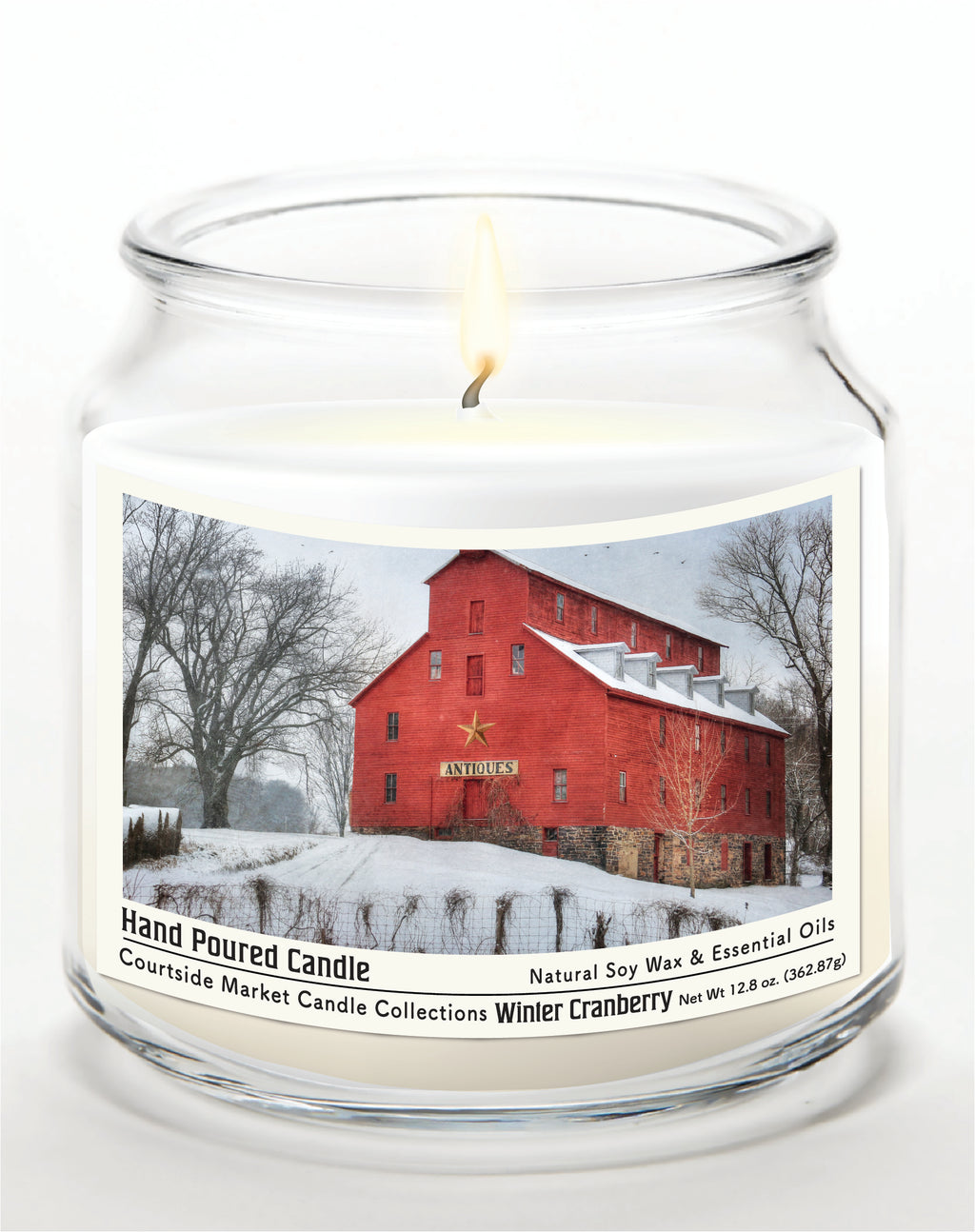 Snow at the Farm 14 oz Candle Glass Jar with Brushed Silver Metal Lid