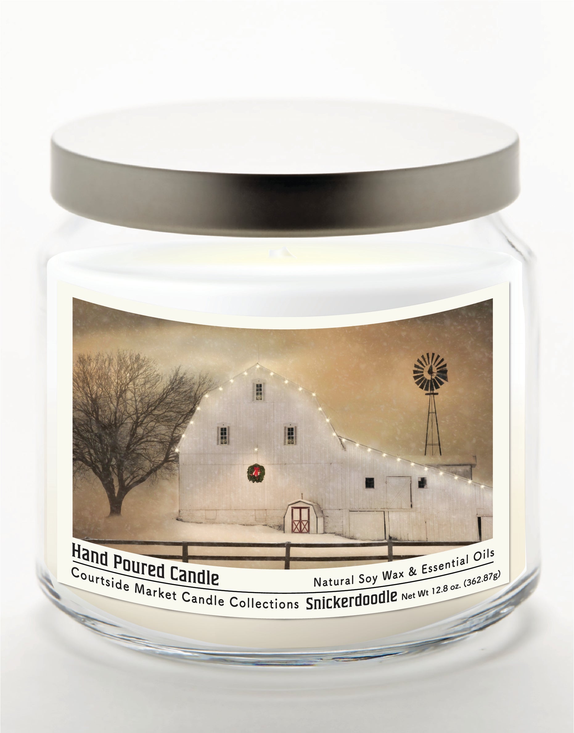 White Barn Holiday 14 oz Candle Glass Jar with Brushed Silver Metal Lid