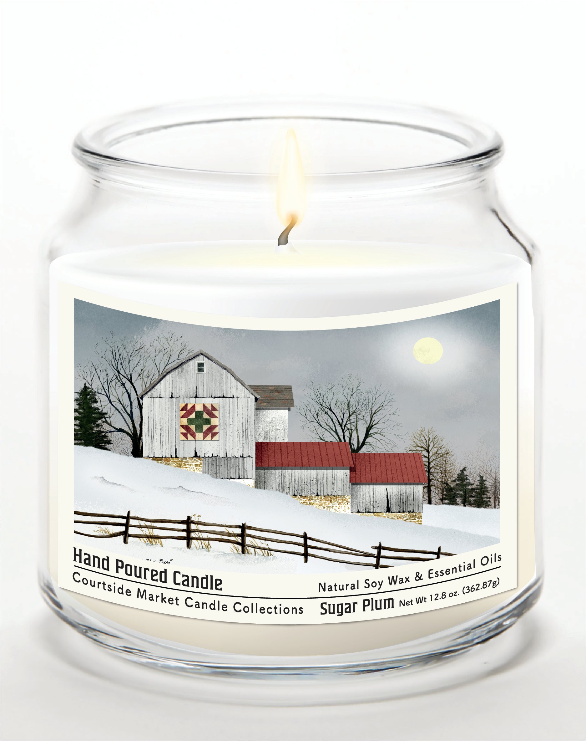 Quilted Barn 14 oz Candle Glass Jar with Brushed Silver Metal Lid