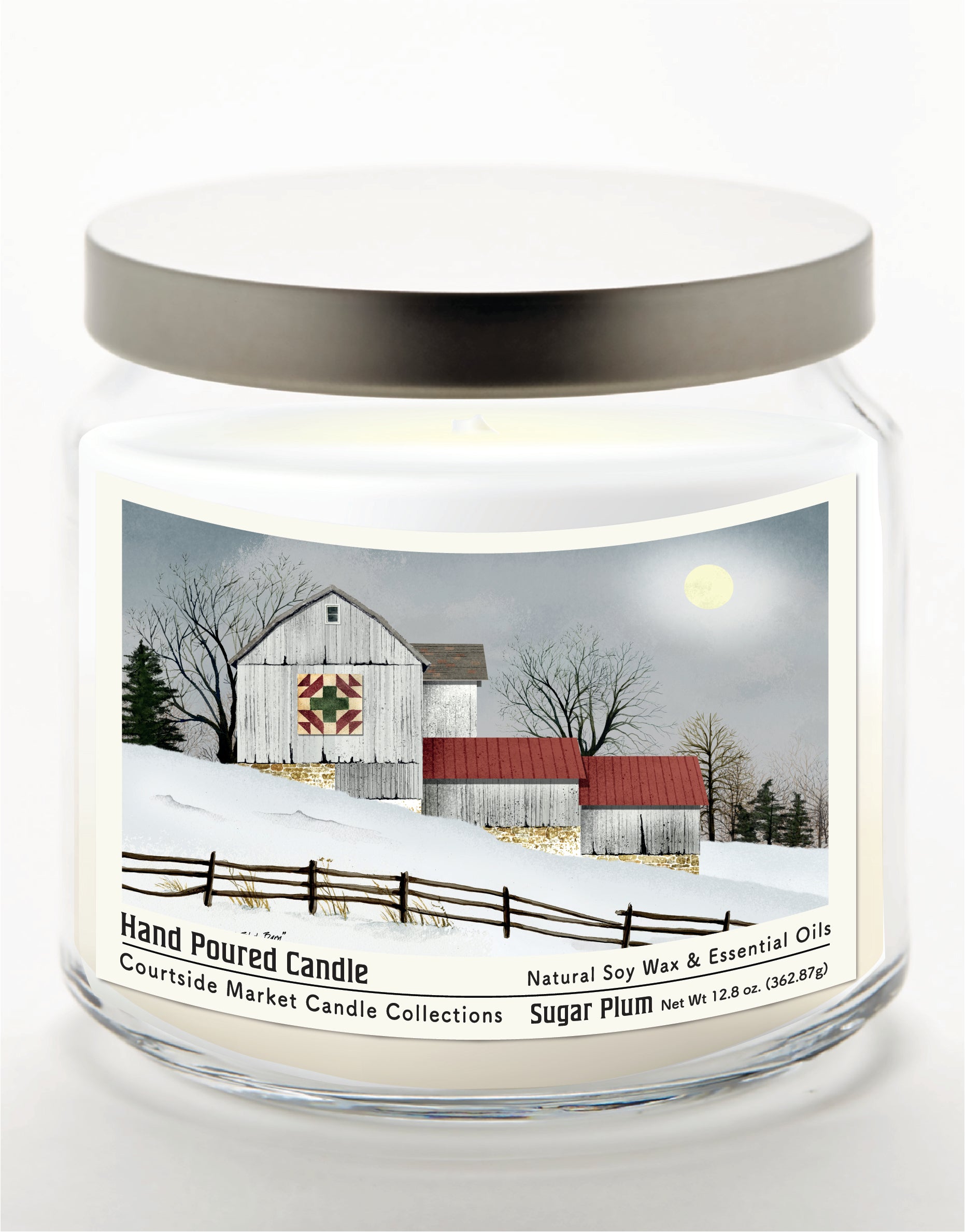 Quilted Barn 14 oz Candle Glass Jar with Brushed Silver Metal Lid